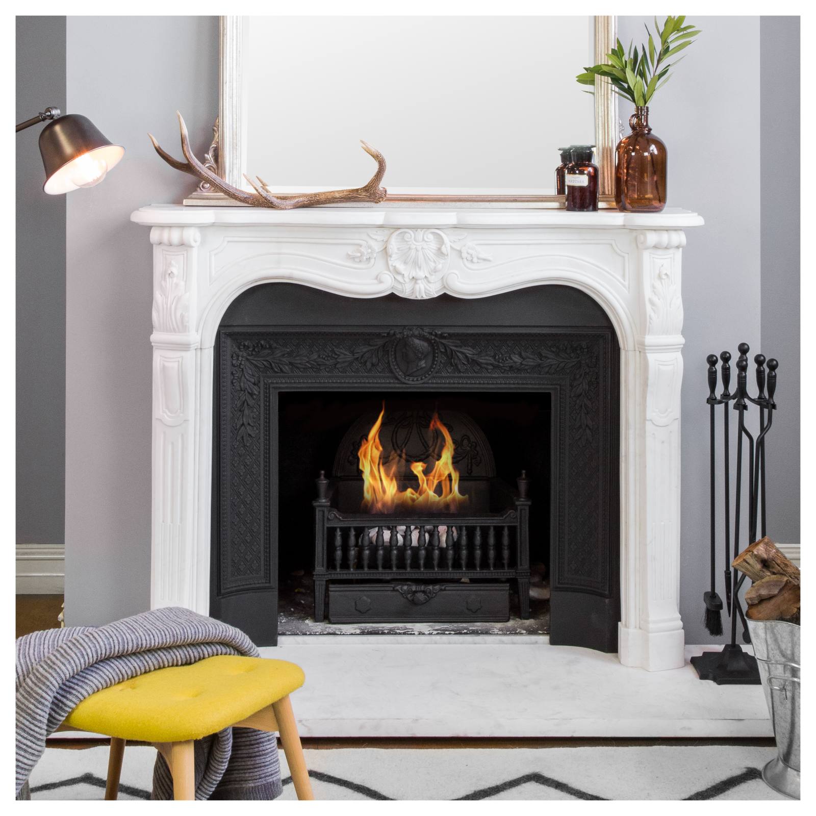 Louis XV Provincial Marble Mantel, Statuary White