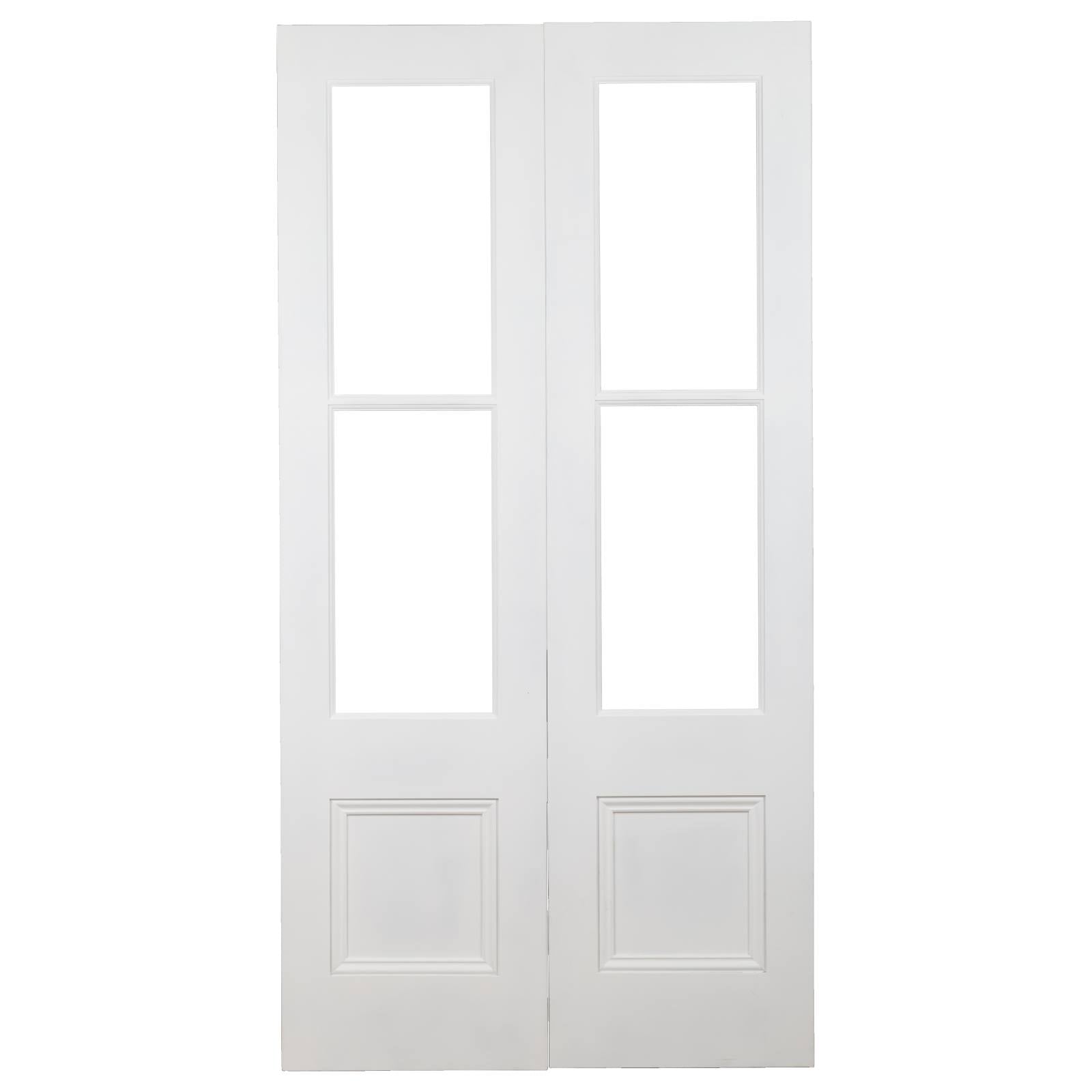 Pair of 52cm Internal Glazed French Doors, White Primed & Clear Glass