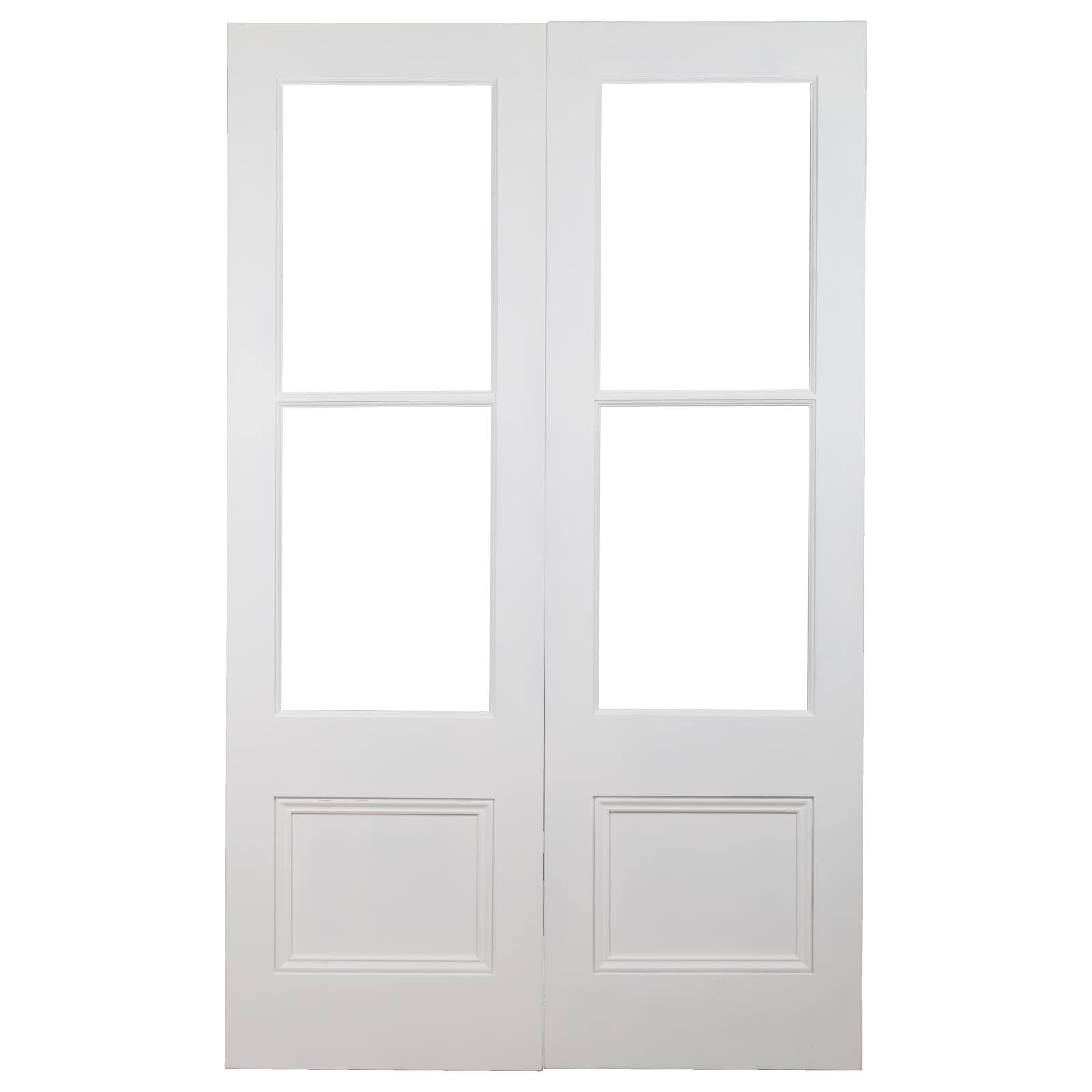 Pair of 72cm Tall Internal Glaze French Door, White Primed & Clear Glass