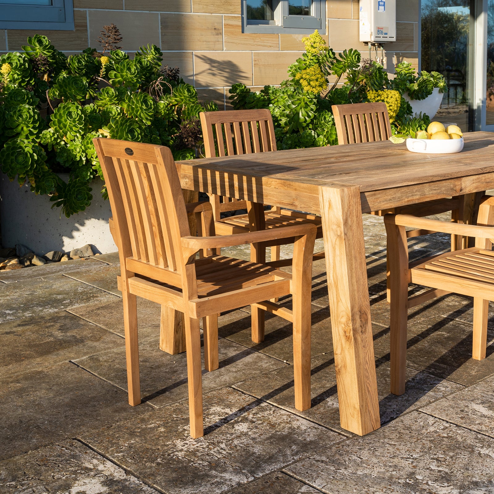 Mu Stackable Teak Armchair, Raw