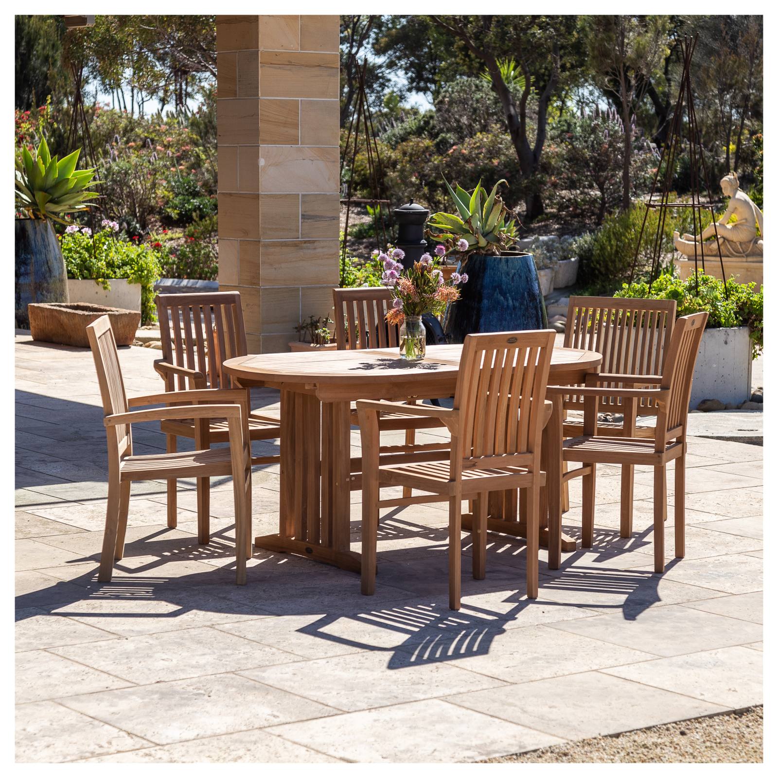 Auckland Extendable Teak Umbrella Table Natural