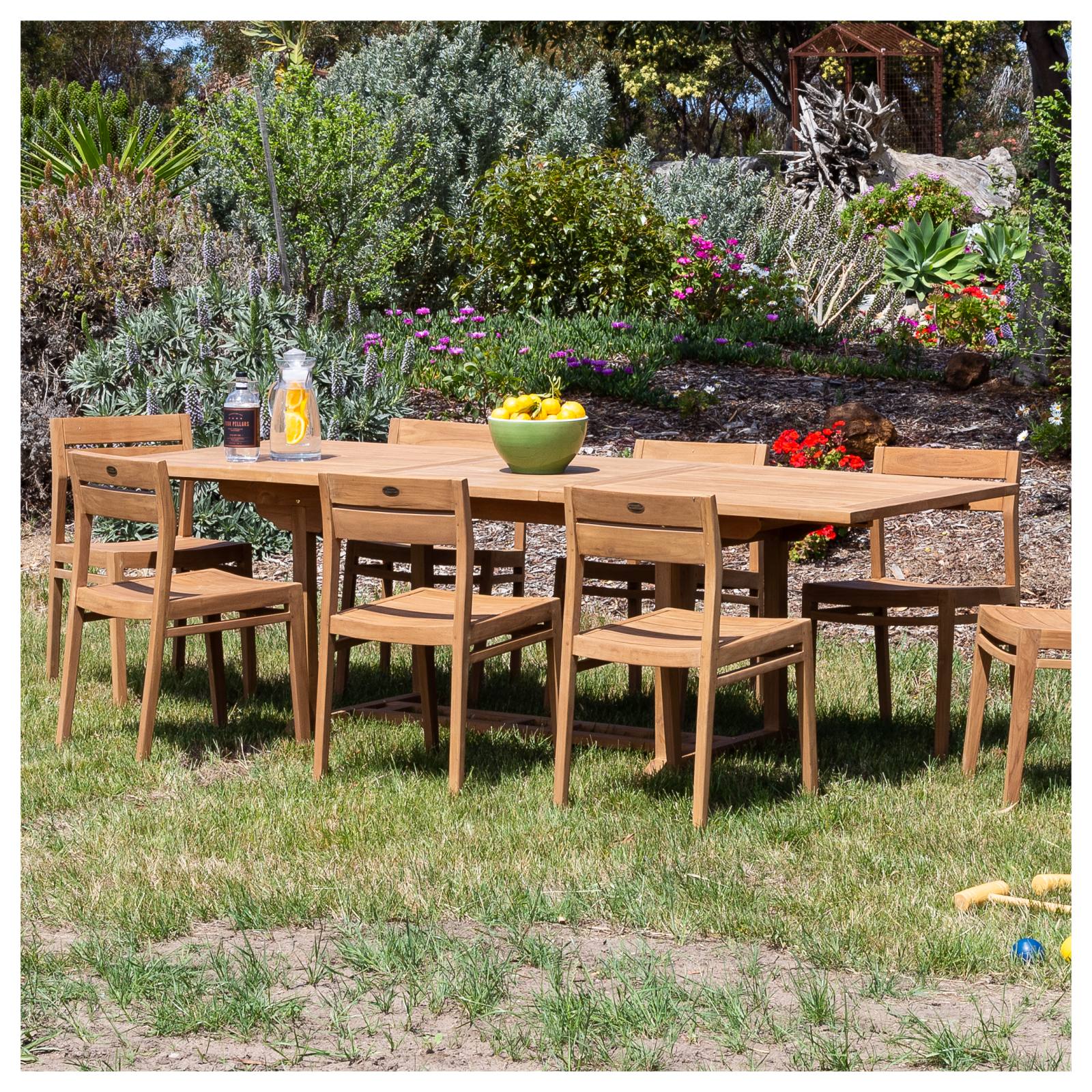 Florence Extendable Teak Dining Umbrella Table, Natural