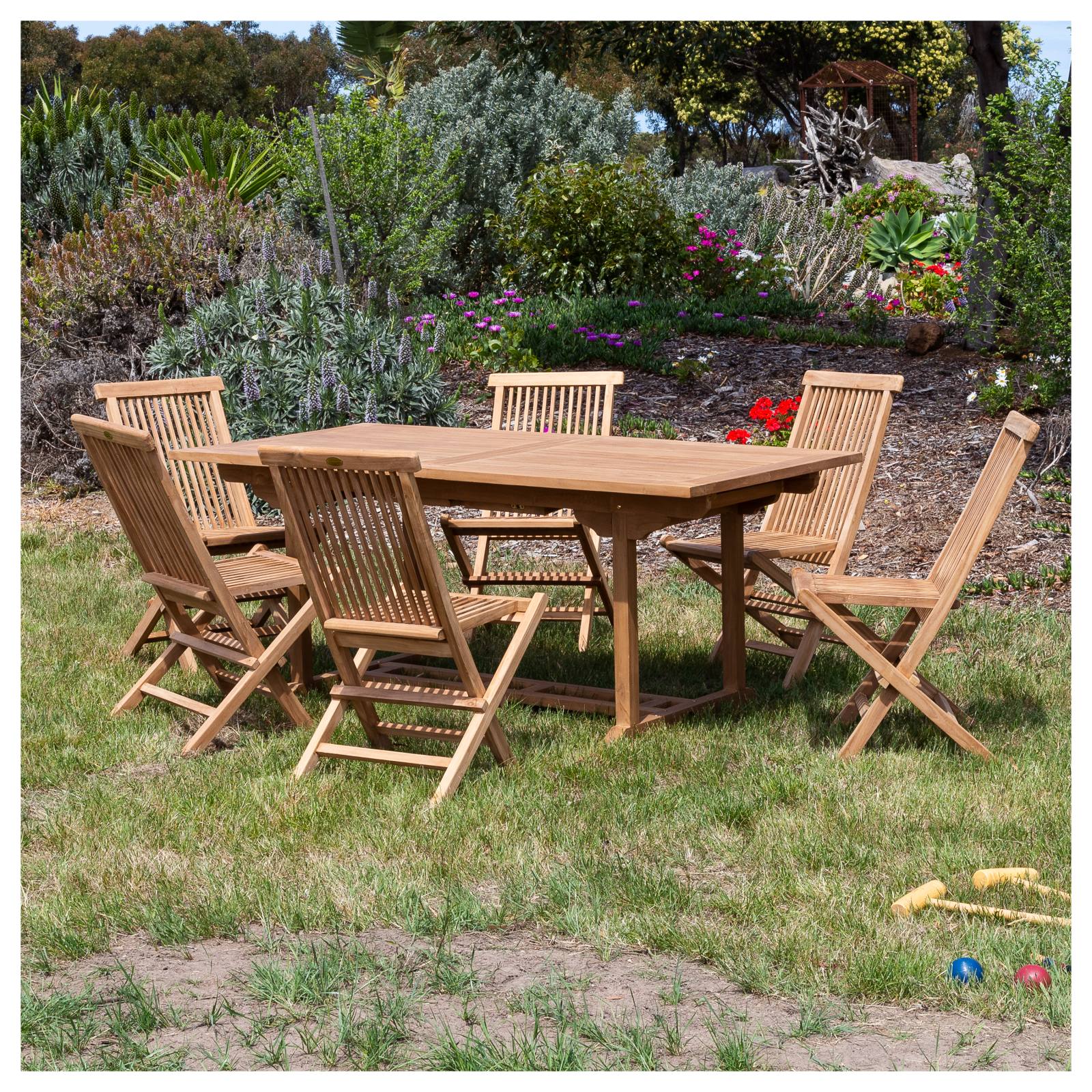 Florence Extendable Teak Dining Umbrella Table, Natural