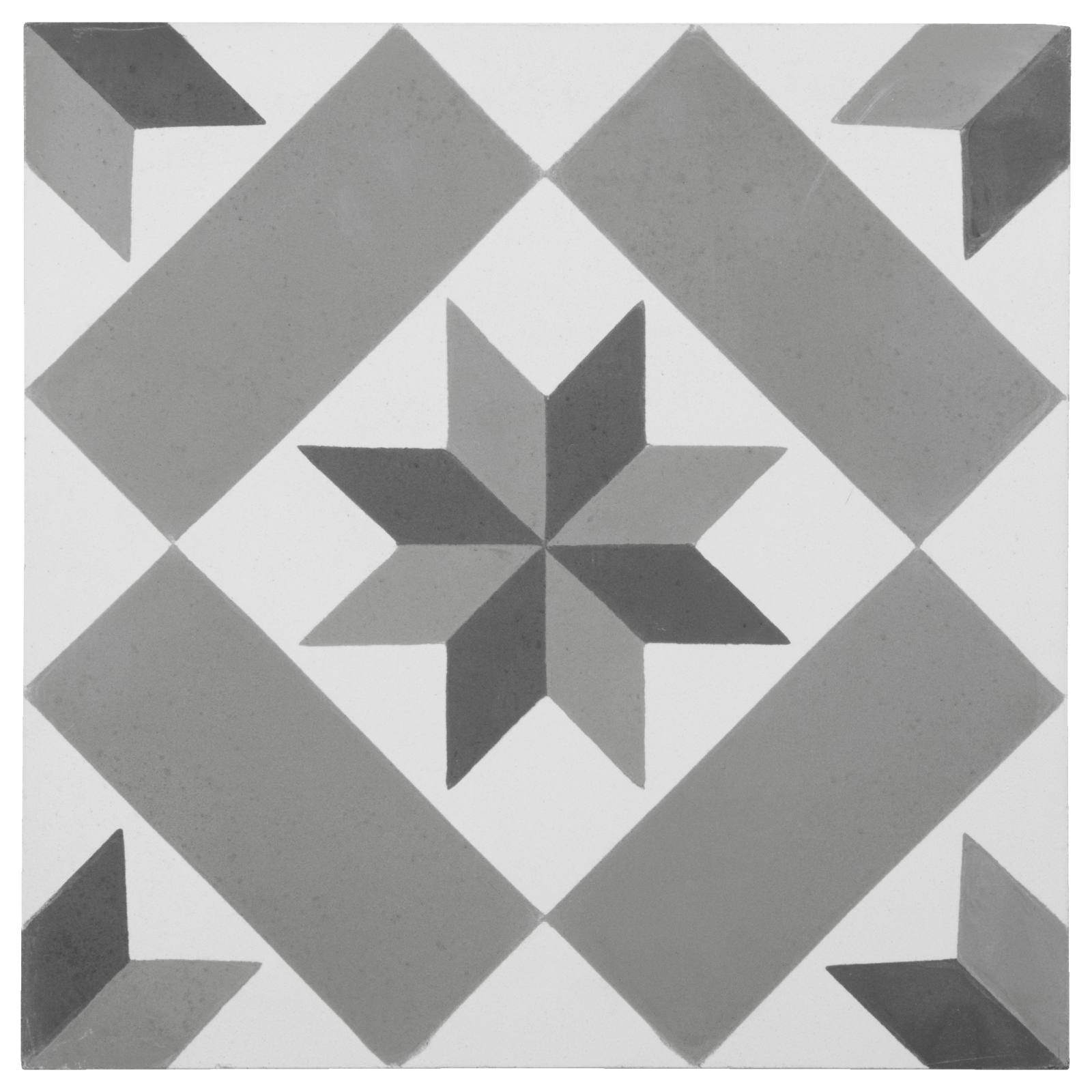 Rupert 20x20 Cement Encaustic Tile, Black White & Grey