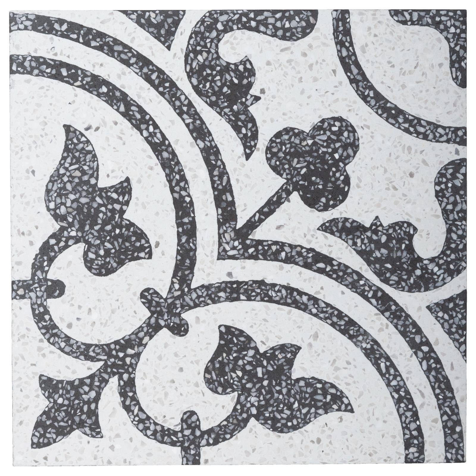 Ella 20x20 Terrazzo Encaustic Tile, White & Black