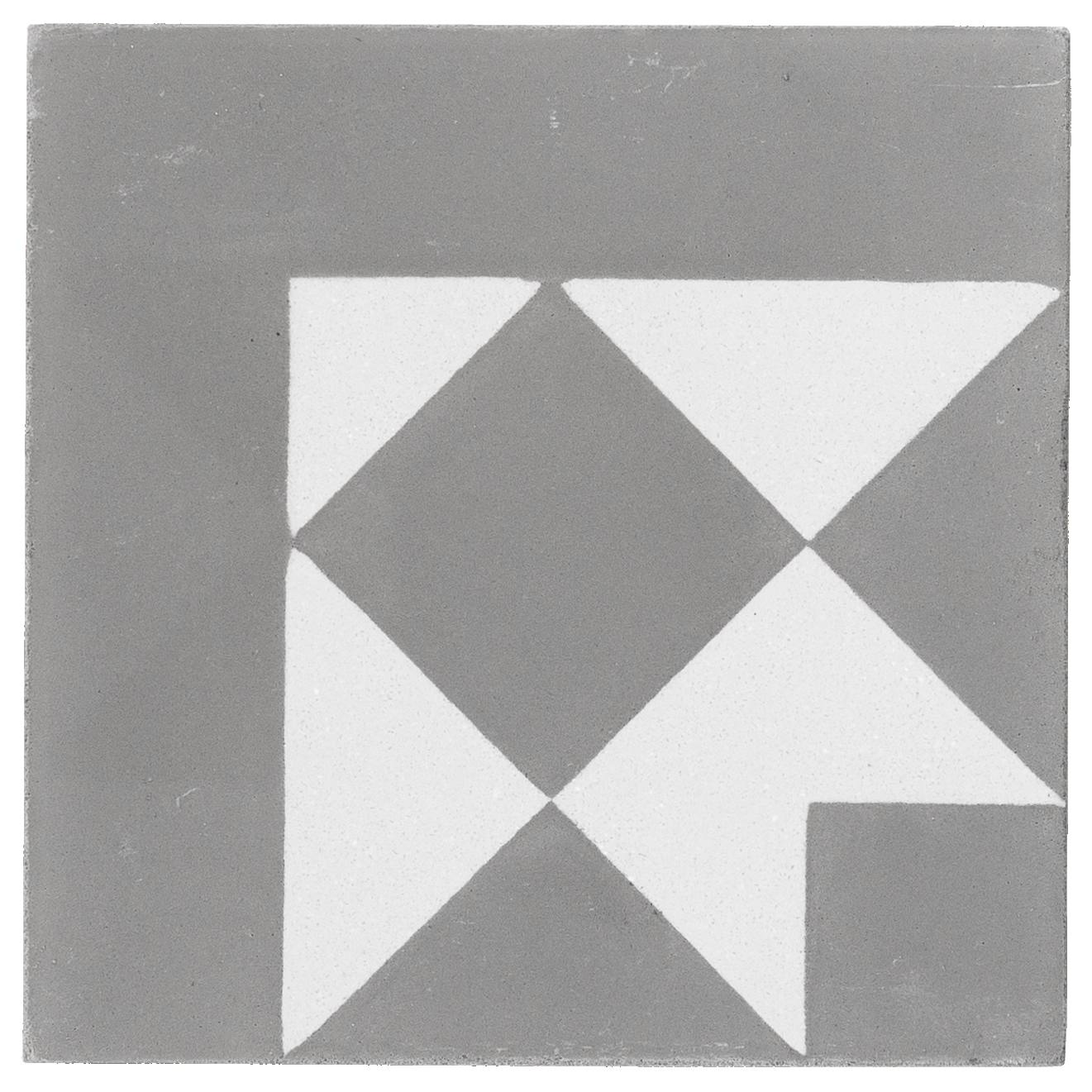 Lindon 10x10  Cement Corner Encaustic Tile, White & Grey