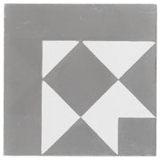 Lindon 10x10  Cement Corner Encaustic Tile, White & Grey