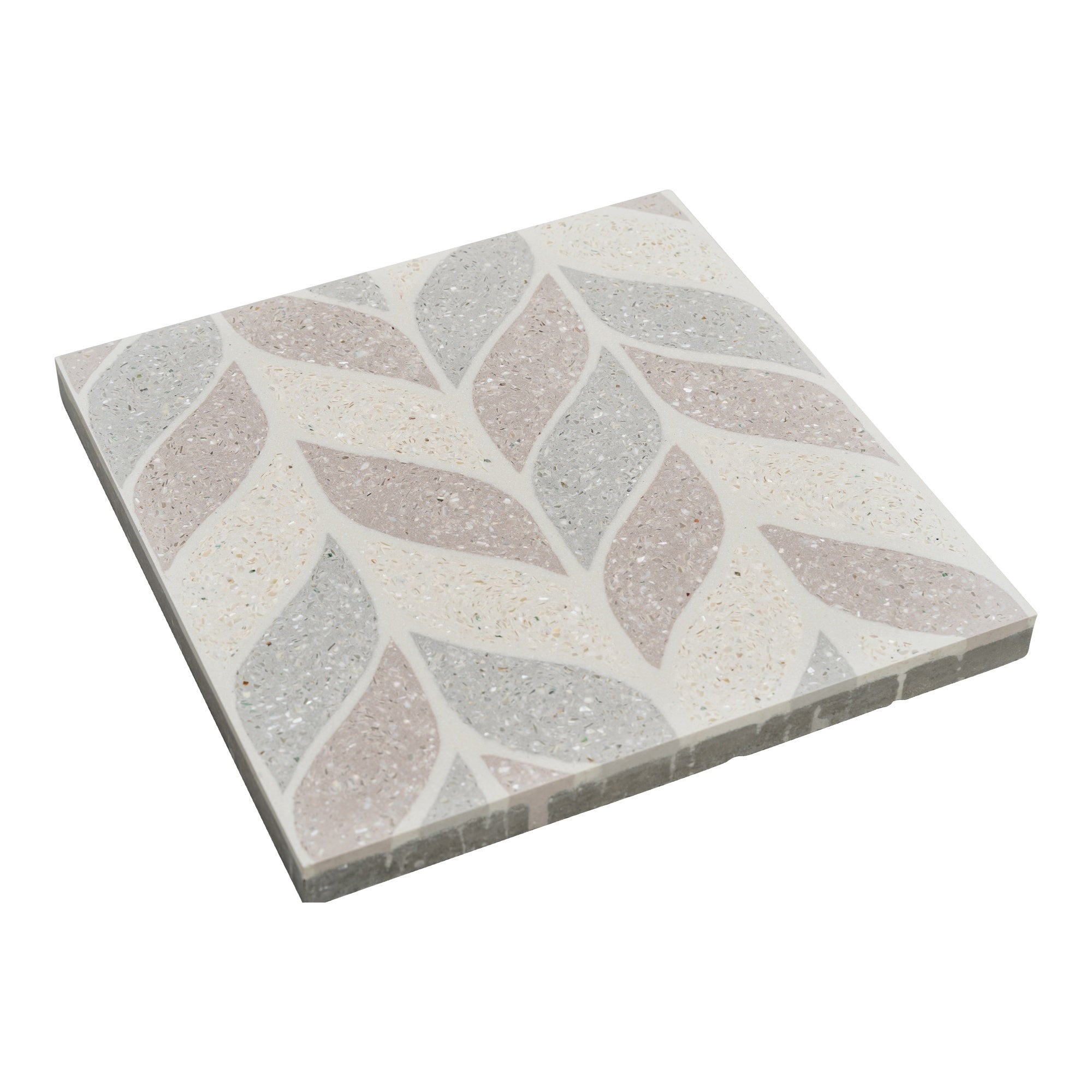 Vera Terrazzo 20x20x1.6 Encaustic Tile with Mother Pearl, Beige Rose & Grey