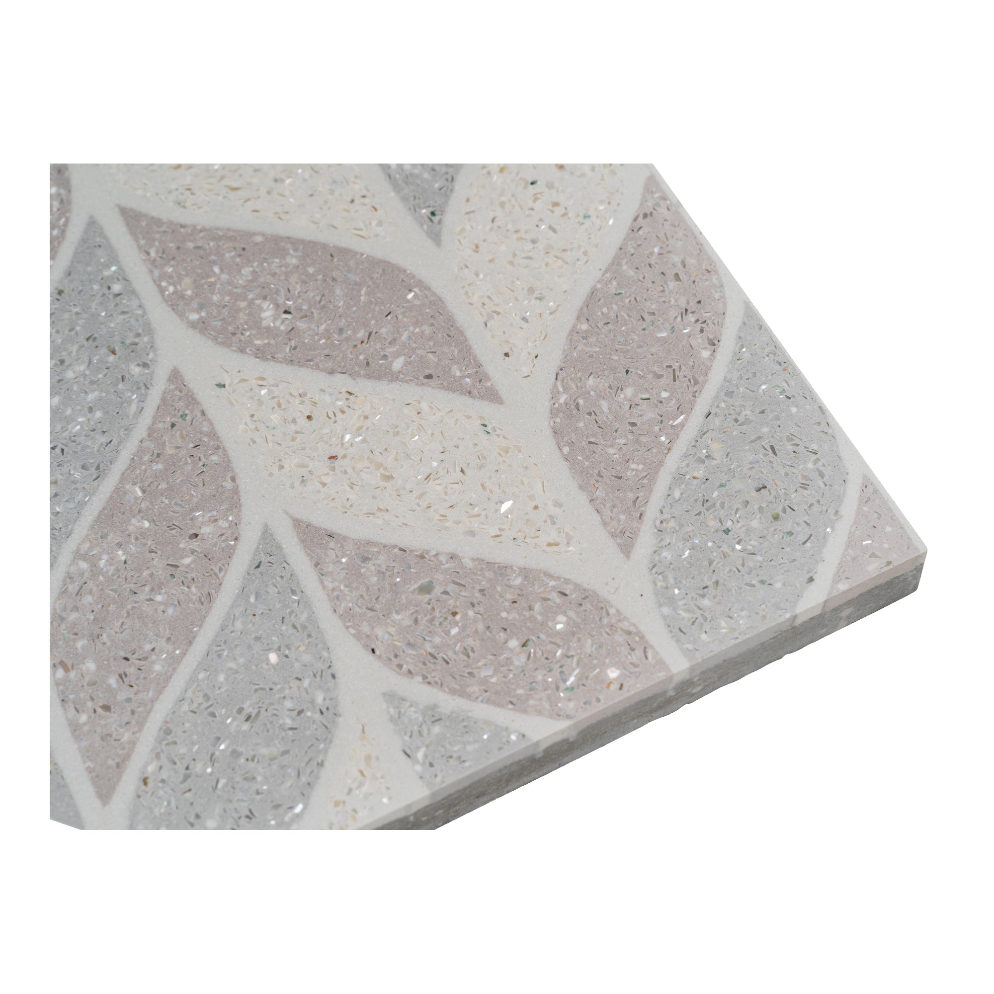 Vera Terrazzo 20x20x1.6 Encaustic Tile with Mother Pearl, Beige Rose & Grey
