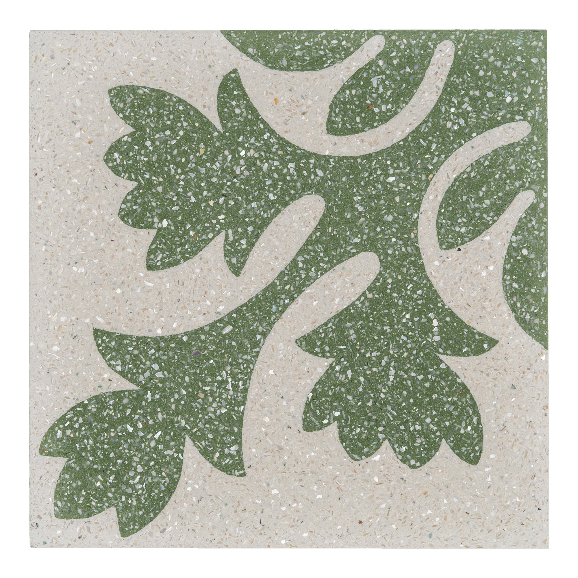 Vittoria Terrazzo 20x20x1.6 Encaustic Tile with Mother Pearl, Beige & Green