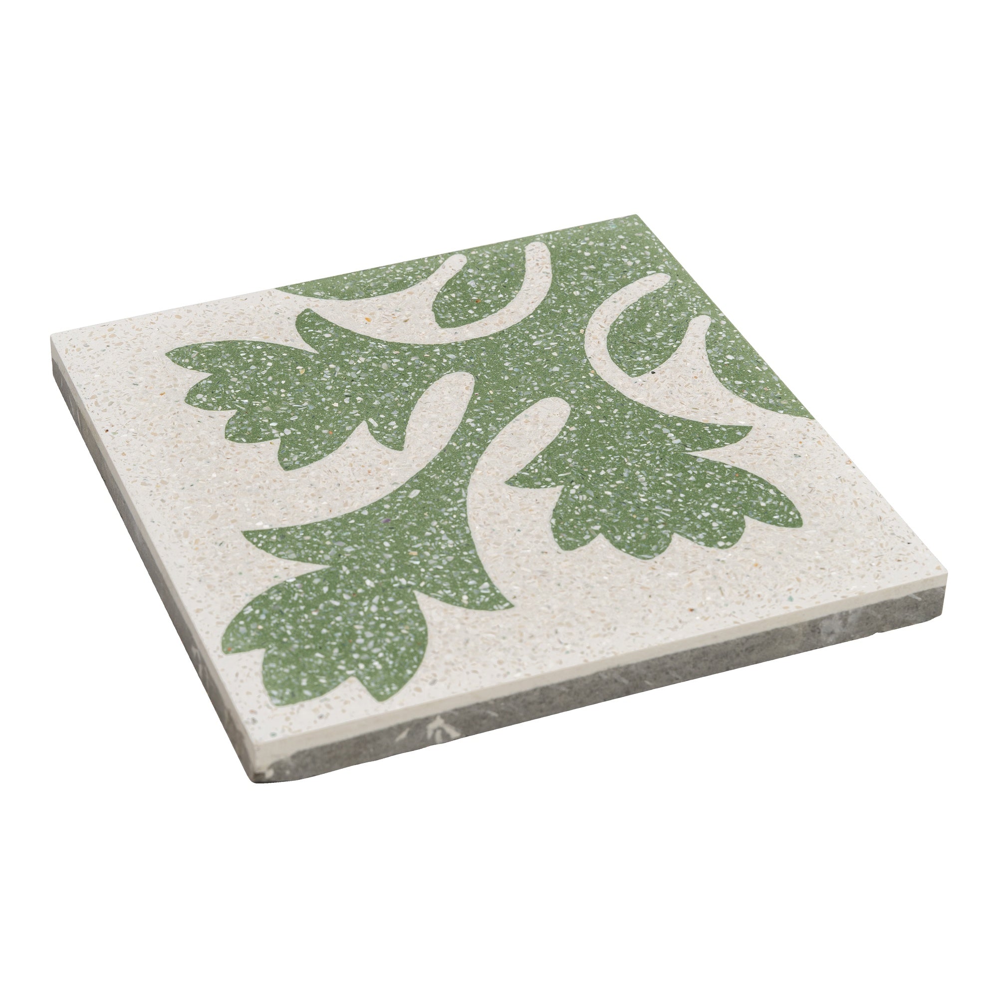 Vittoria Terrazzo 20x20x1.6 Encaustic Tile with Mother Pearl, Beige & Green