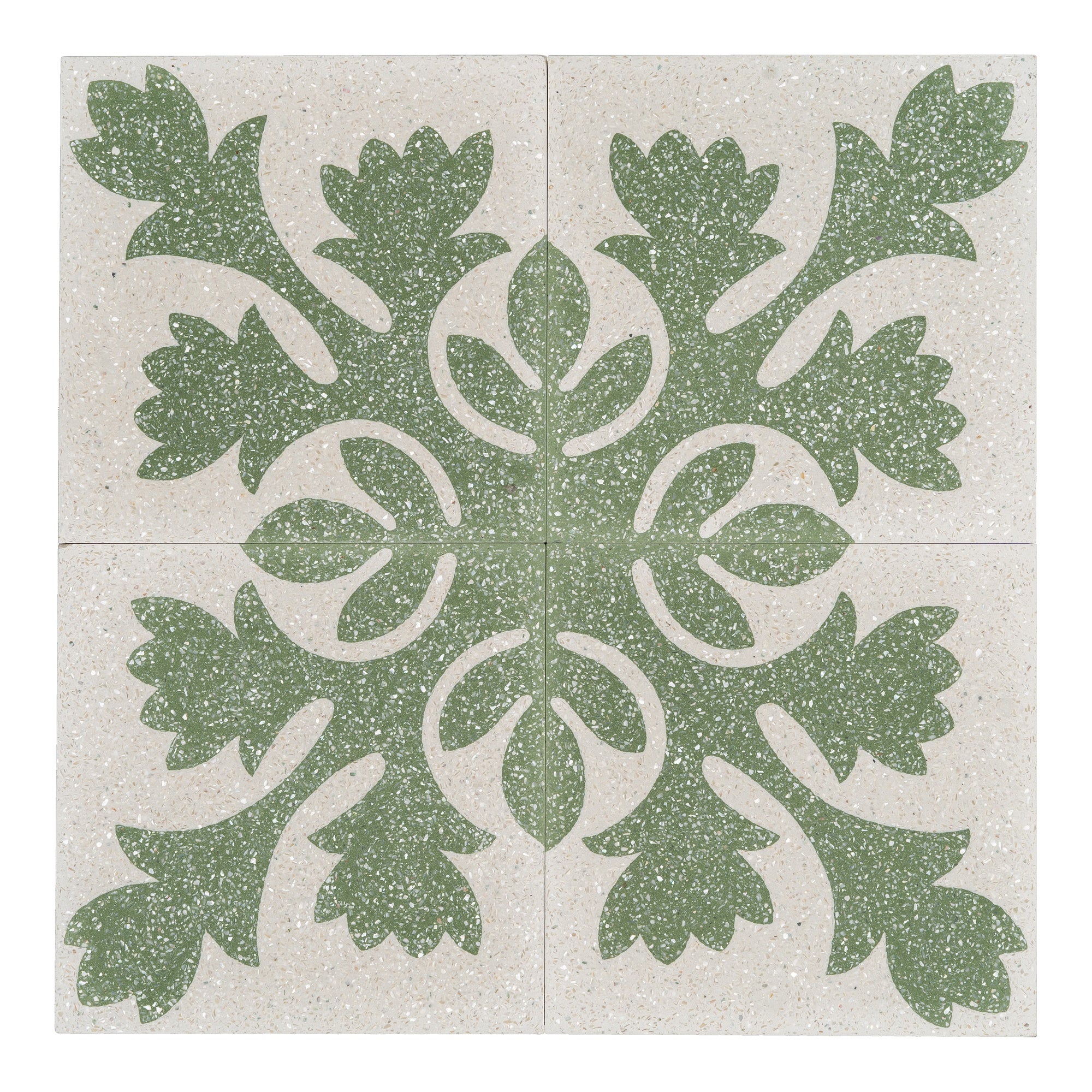 Vittoria Terrazzo 20x20x1.6 Encaustic Tile with Mother Pearl, Beige & Green