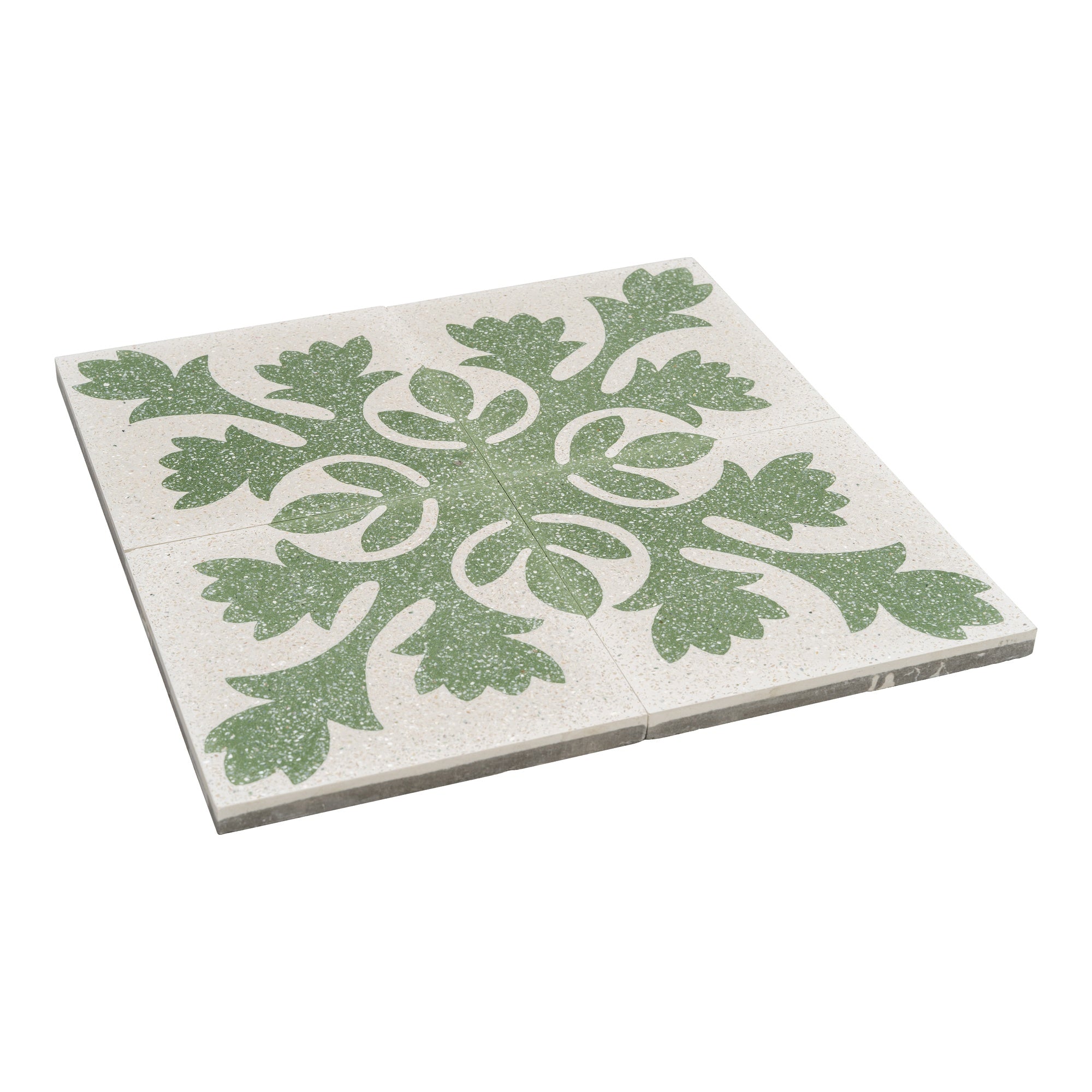 Vittoria Terrazzo 20x20x1.6 Encaustic Tile with Mother Pearl, Beige & Green