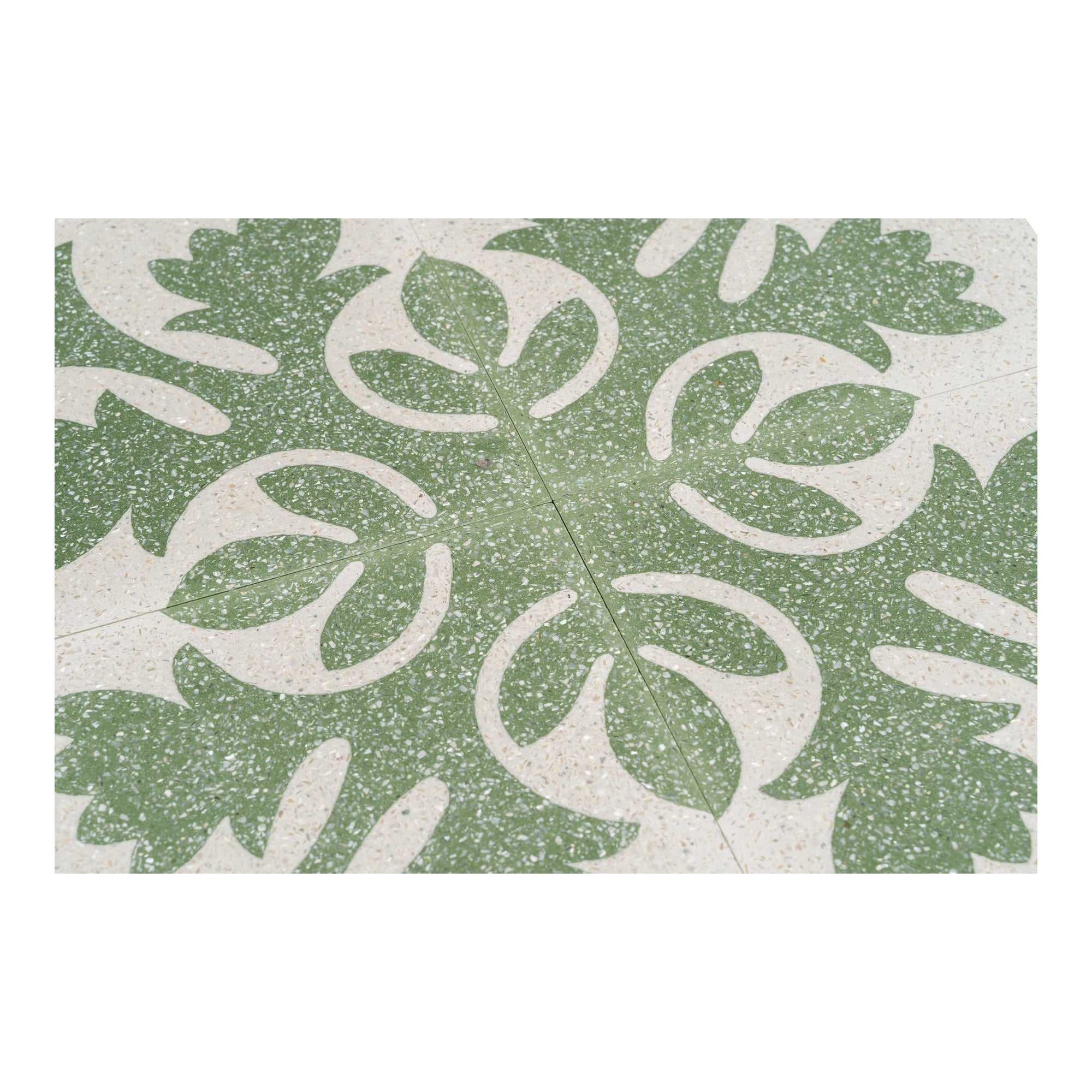 Vittoria Terrazzo 20x20x1.6 Encaustic Tile with Mother Pearl, Beige & Green