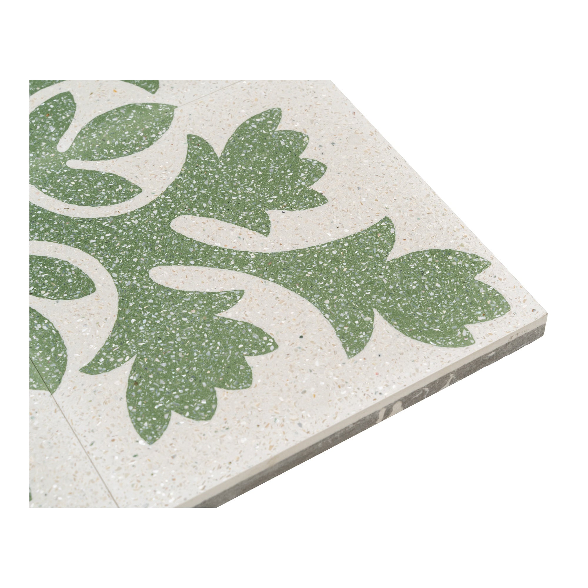 Vittoria Terrazzo 20x20x1.6 Encaustic Tile with Mother Pearl, Beige & Green