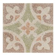 Louis Terrazzo 20x20x1.6 Encaustic Tile with Chips, Stone  Green & Burgundy