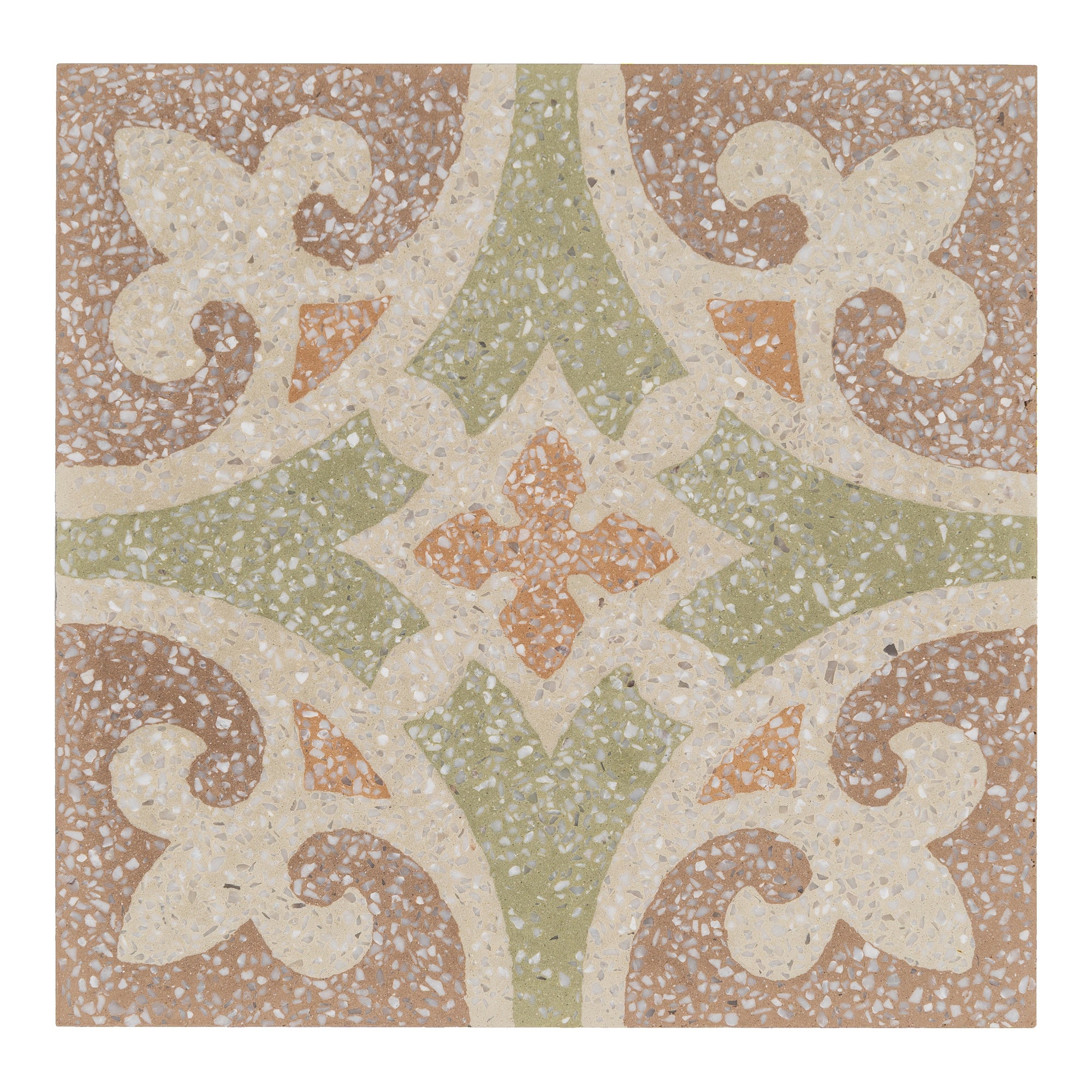 Louis Terrazzo 20x20x1.6 Encaustic Tile with Chips, Stone  Green & Burgundy