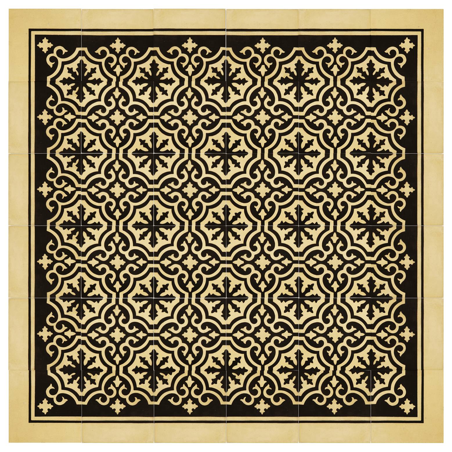 Siran 20x20cm Corner Cement Encaustic Tile, Black & Beige