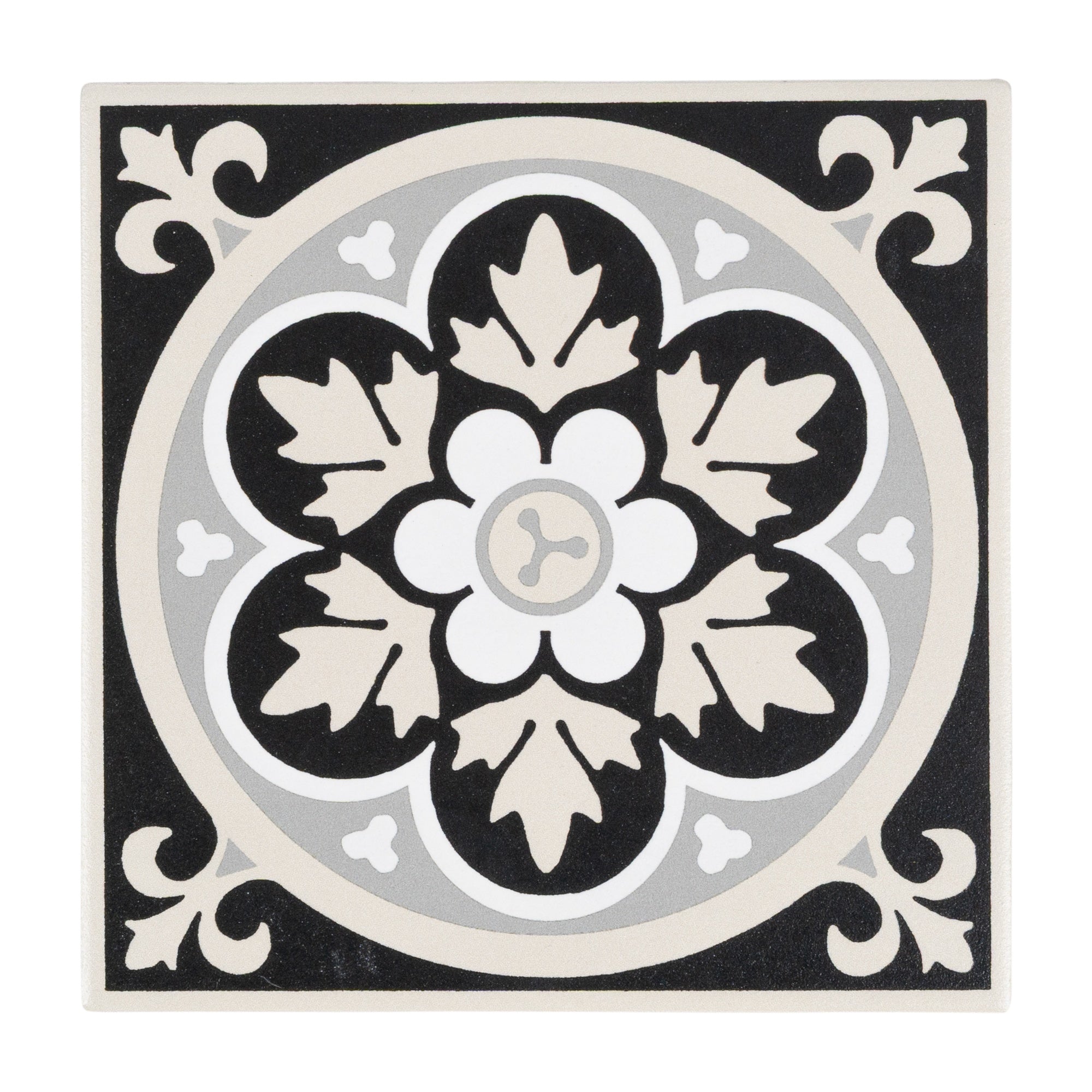 George Encaustic Look Porcelain Tile, Black, Beige & Grey