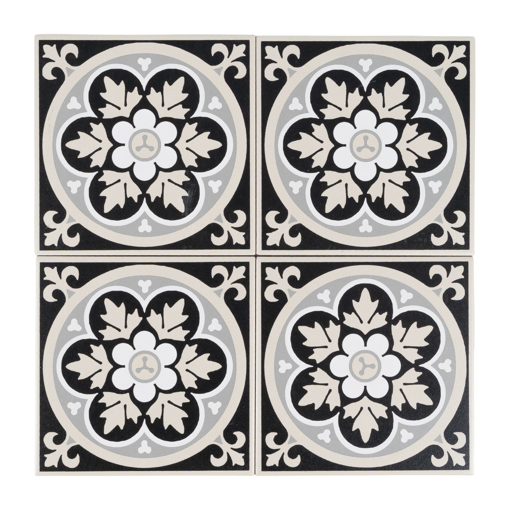 George Encaustic Look Porcelain Tile, Black, Beige & Grey