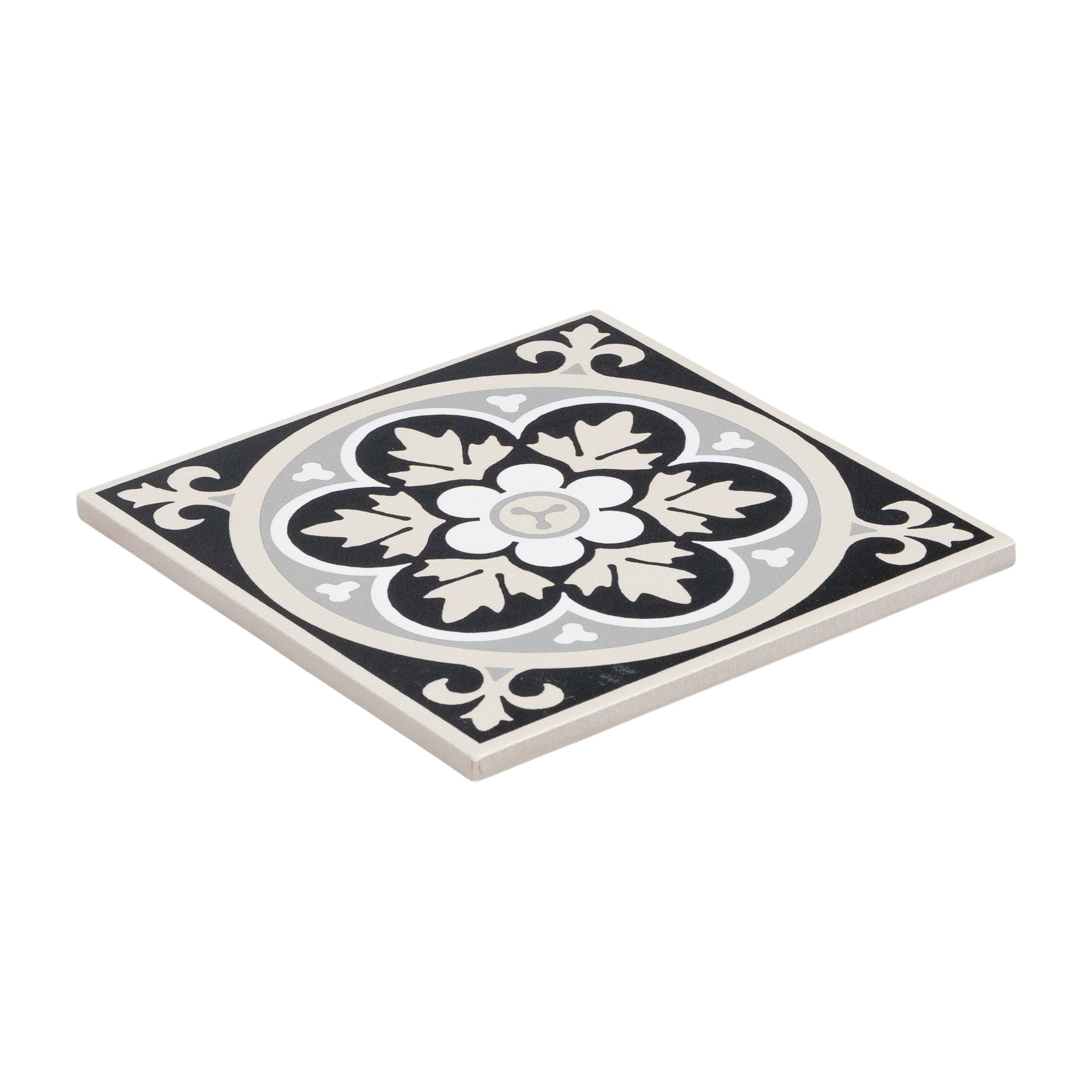 George Encaustic Look Porcelain Tile, Black, Beige & Grey