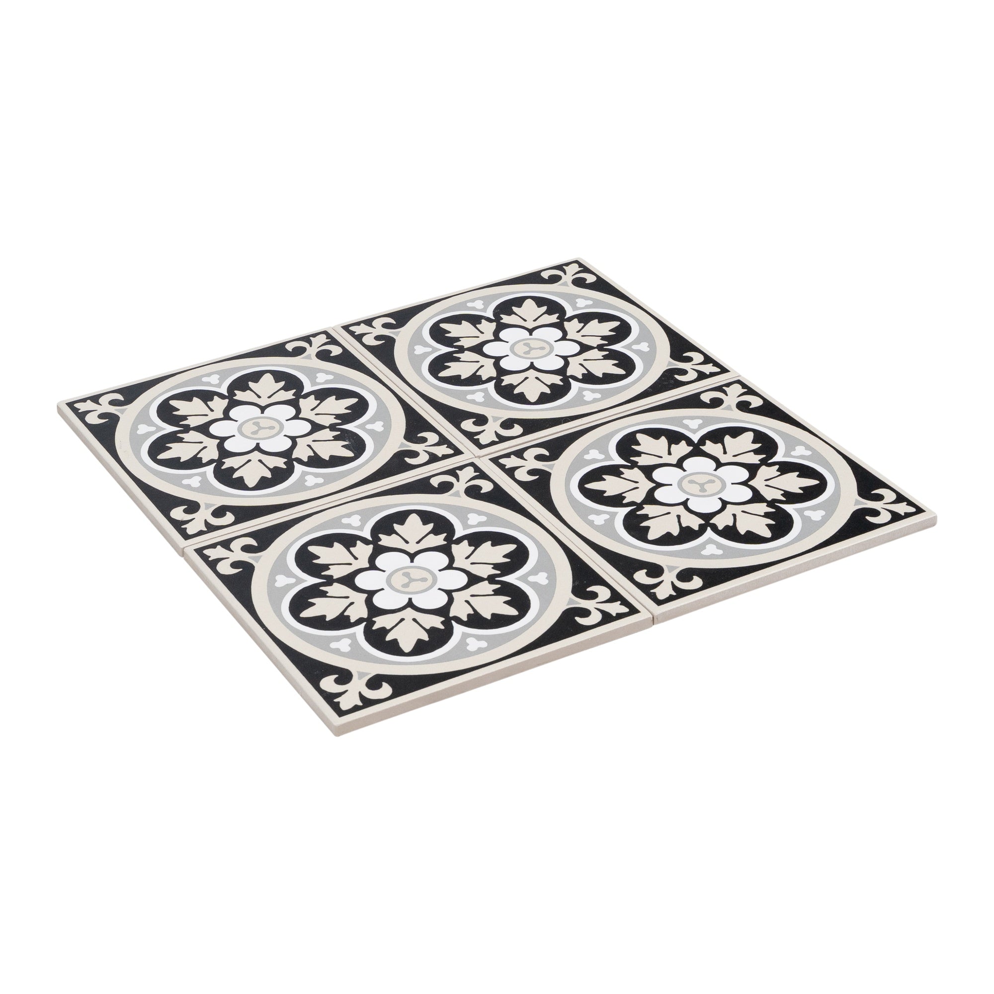 George Encaustic Look Porcelain Tile, Black, Beige & Grey