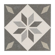 Kensington Encaustic Look Porcelain Tile, Black, White & Grey