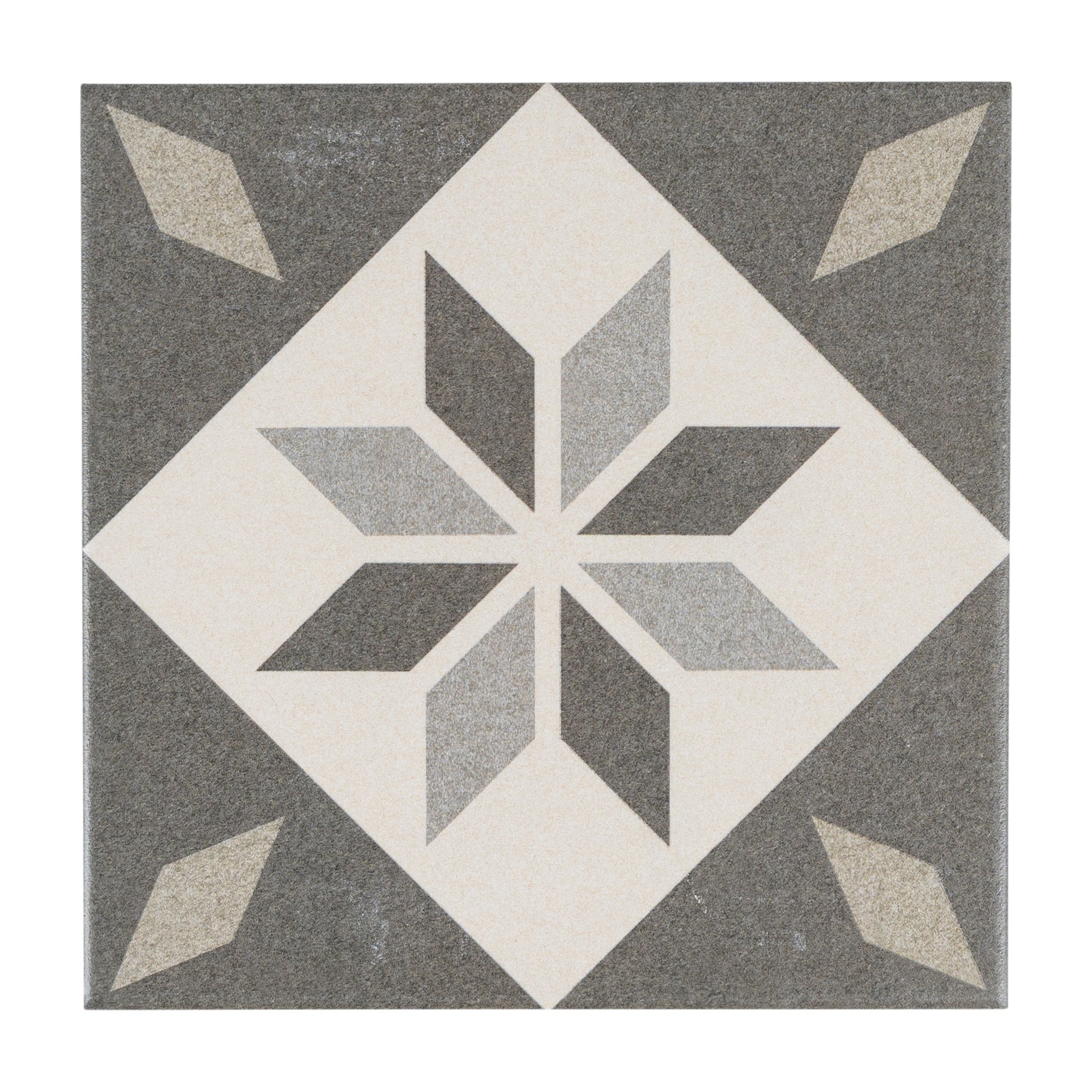 Kensington Encaustic Look Porcelain Tile, Black, White & Grey