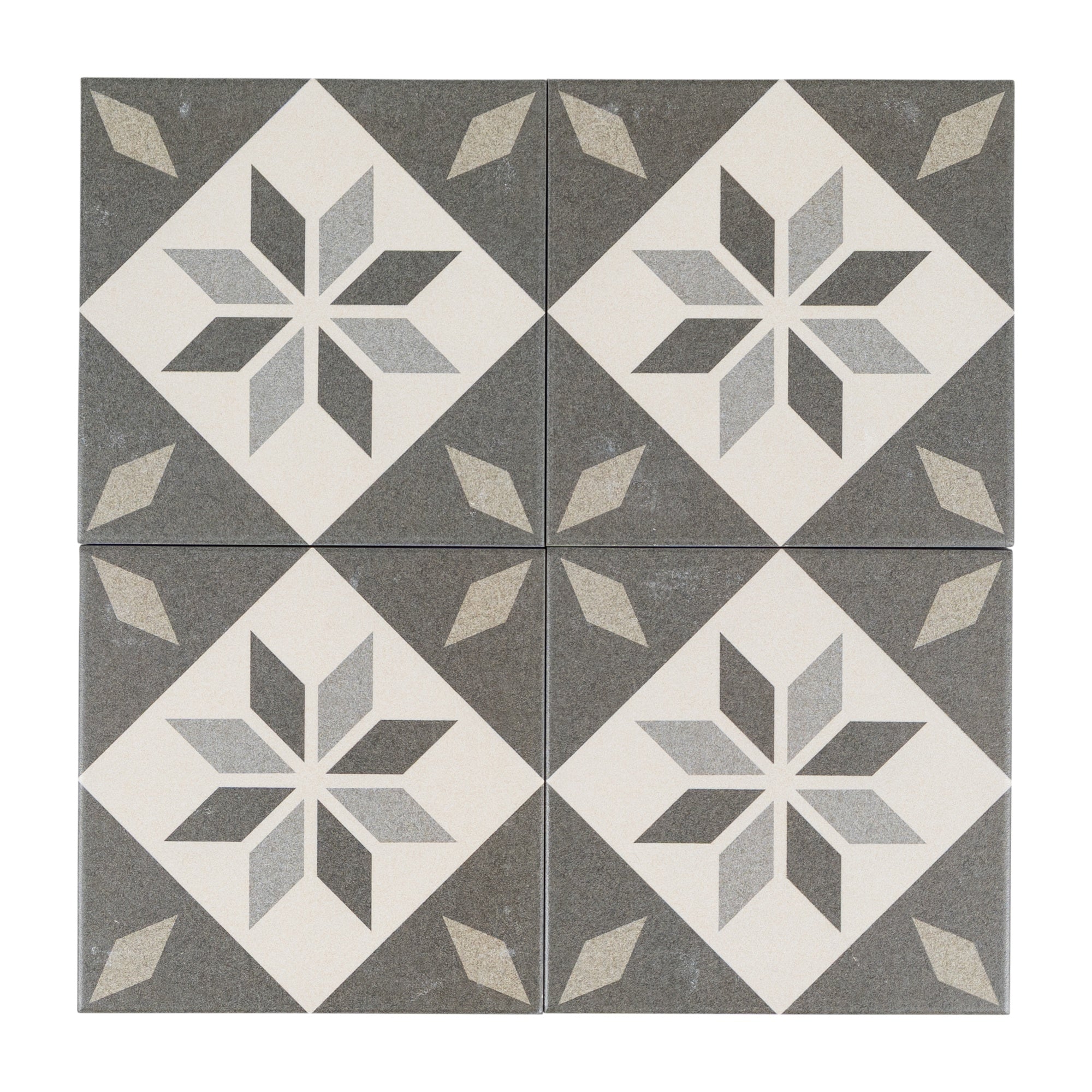Kensington Encaustic Look Porcelain Tile, Black, White & Grey