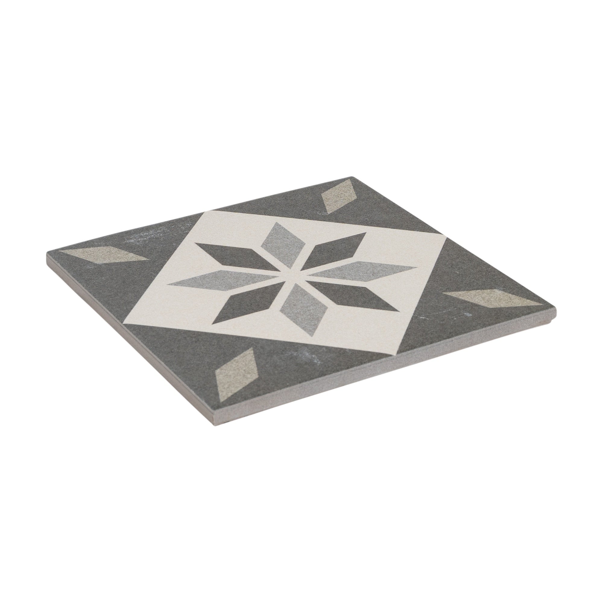 Kensington Encaustic Look Porcelain Tile, Black, White & Grey