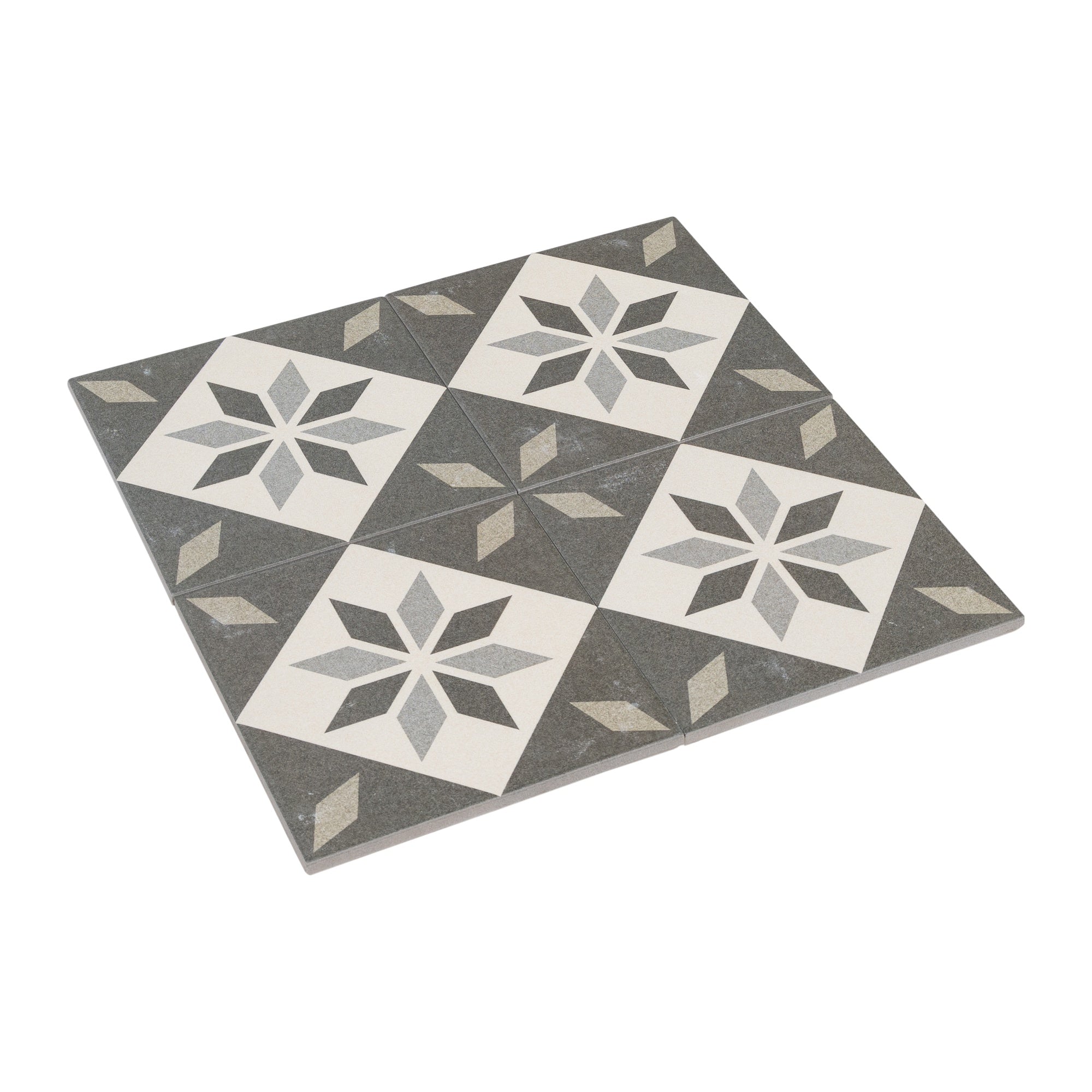 Kensington Encaustic Look Porcelain Tile, Black, White & Grey