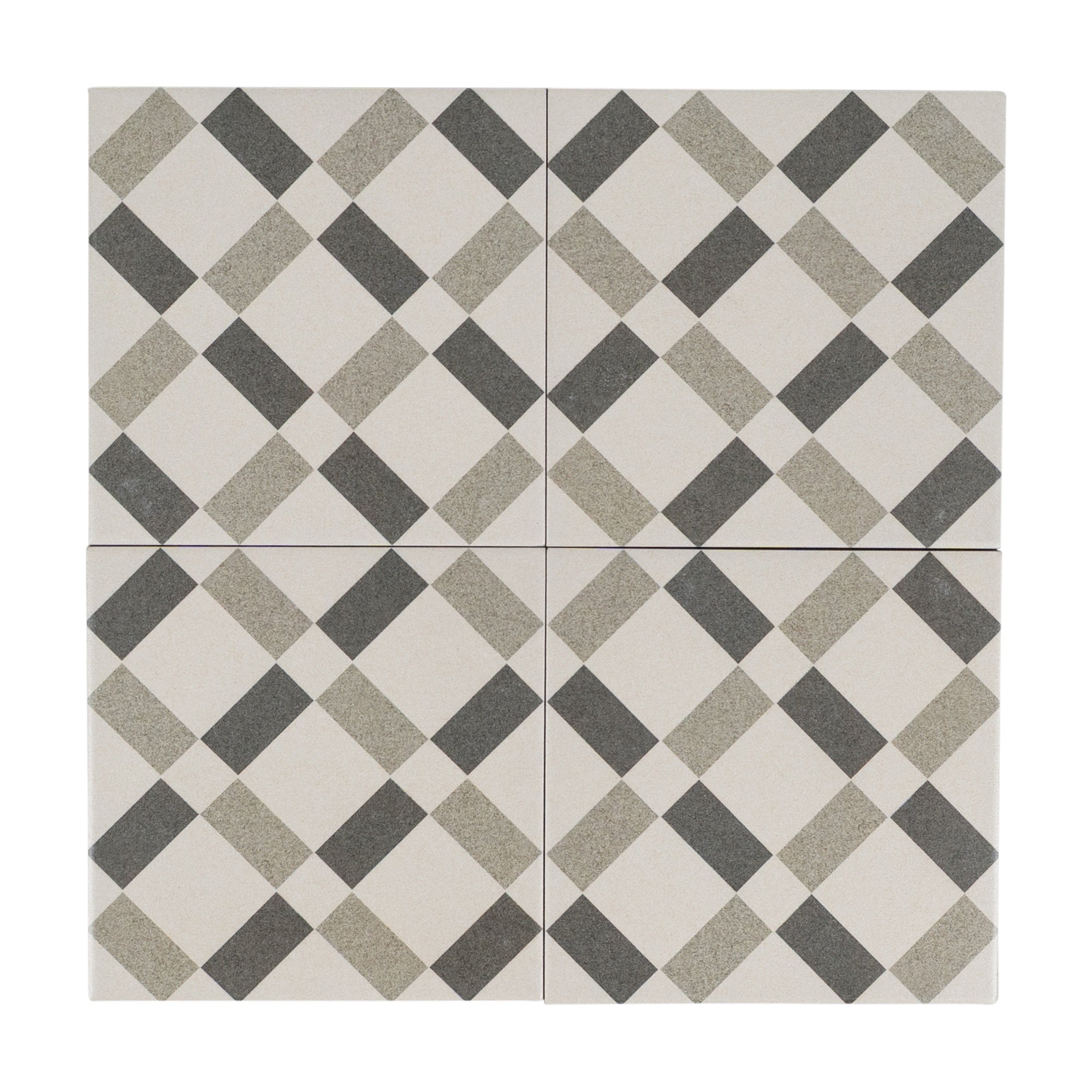 Manor Encaustic Look Porcelain Tile, Black, White & Grey