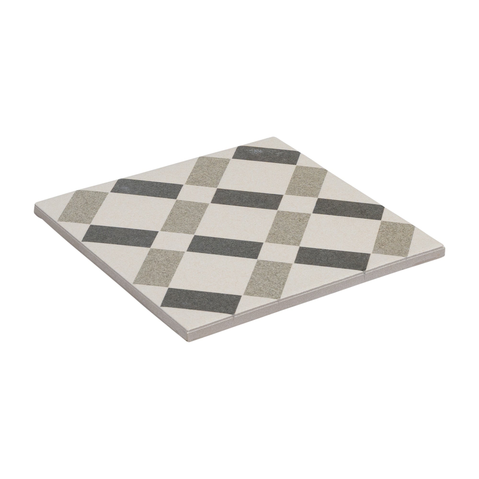 Manor Encaustic Look Porcelain Tile, Black, White & Grey