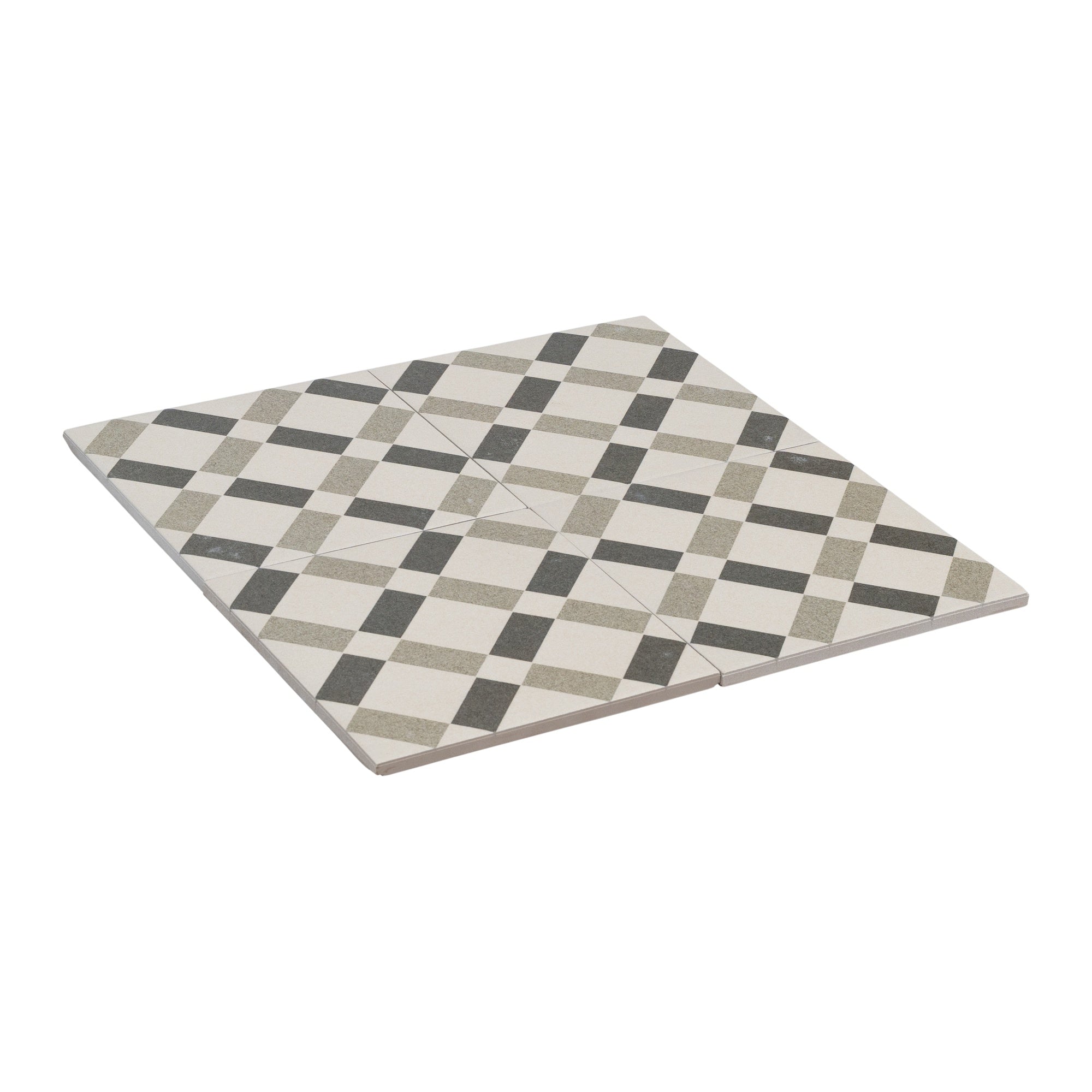 Manor Encaustic Look Porcelain Tile, Black, White & Grey