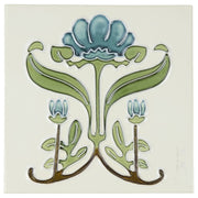Floral 15.2 x 15.2cm Tile, Blue On White