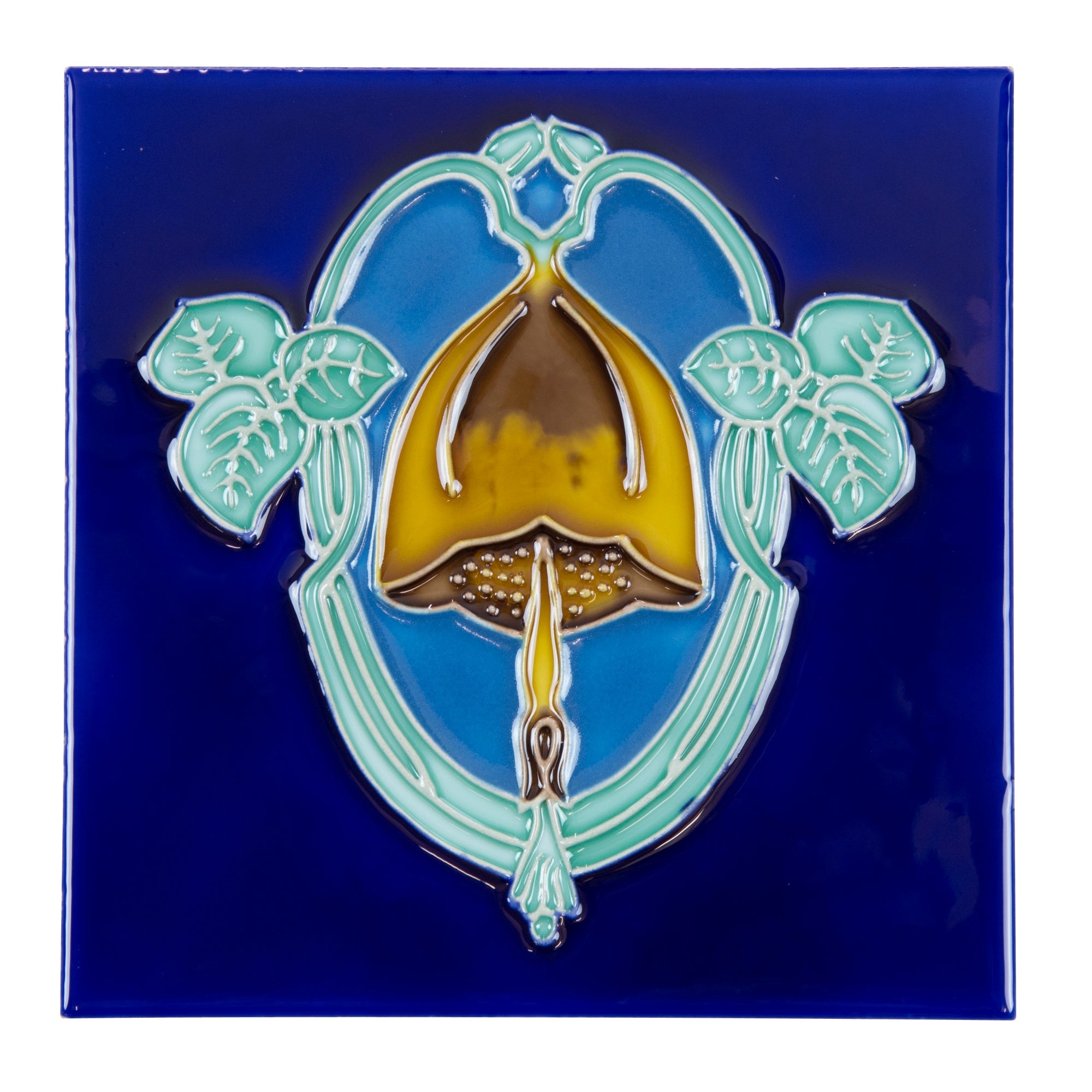 T45 Floral Tile 15.2 x 15.2cm, Yellow on Blue