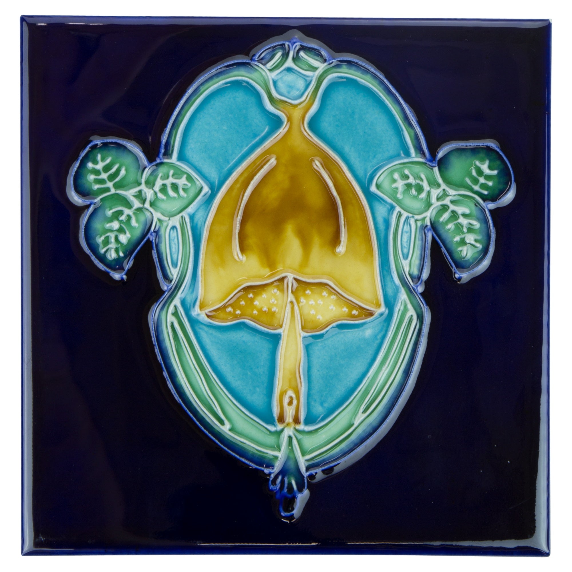 T45 Floral Tile 15.2 x 15.2cm, Yellow on Blue