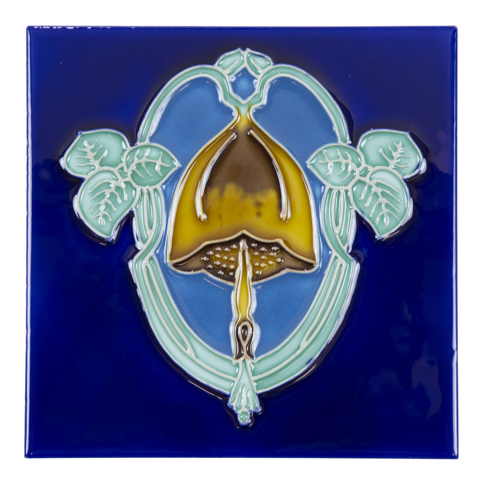 T45 Floral Tile 15.2 x 15.2cm, Yellow on Blue