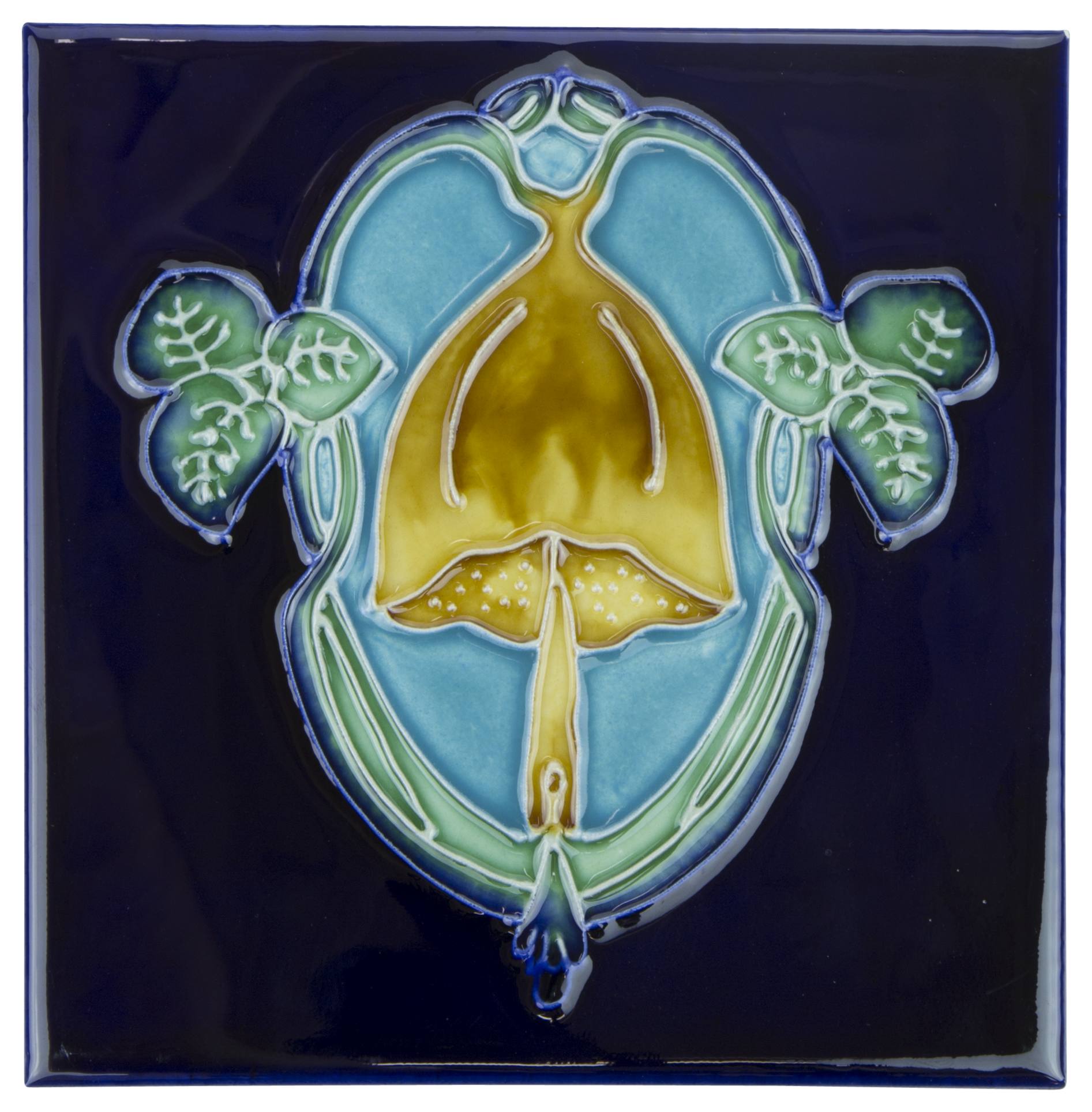 T45 Floral Tile 15.2 x 15.2cm, Yellow on Blue