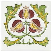 Floral 15.2 x 15.2cm Tile, Yellow Burgundy on White