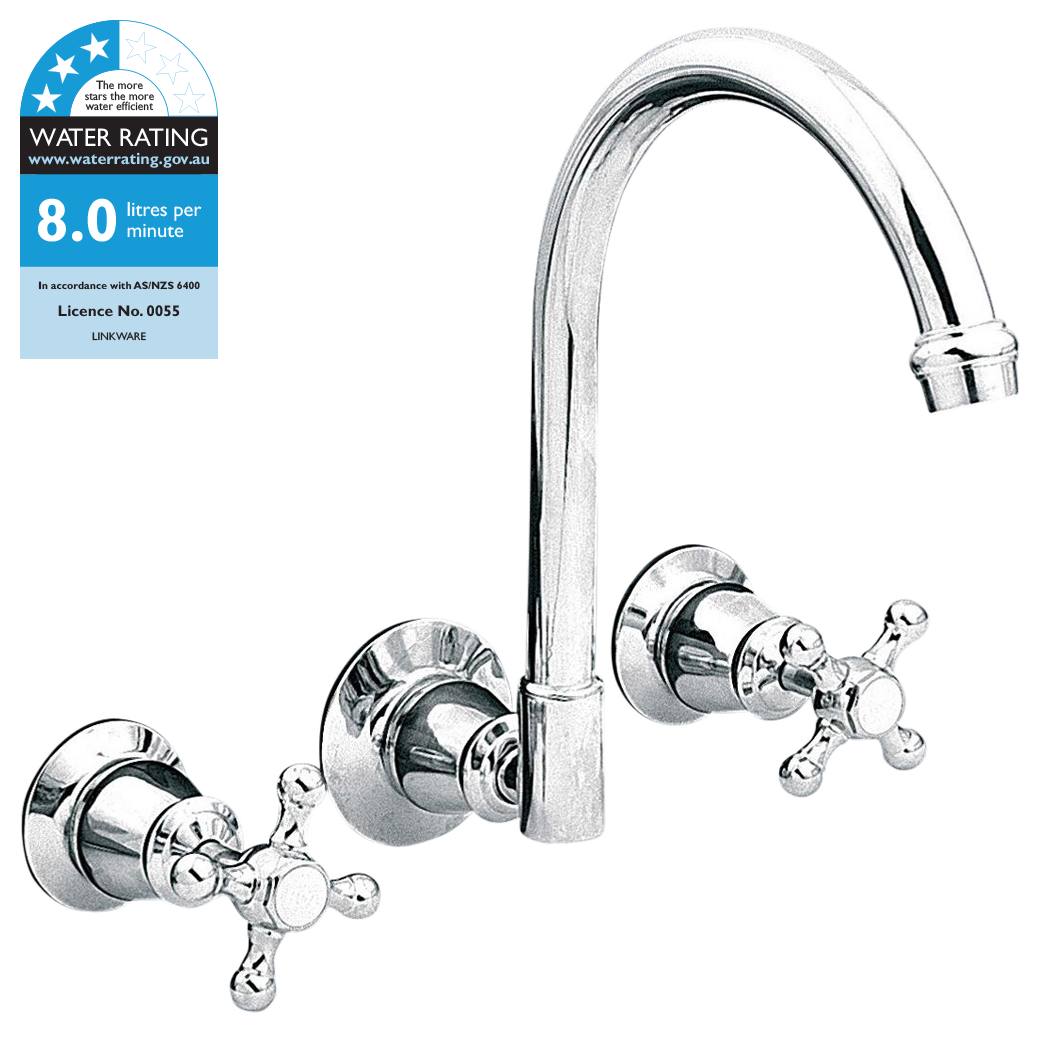 Noosa Wall Sink Set with Gooseneck Spout, Chrome
