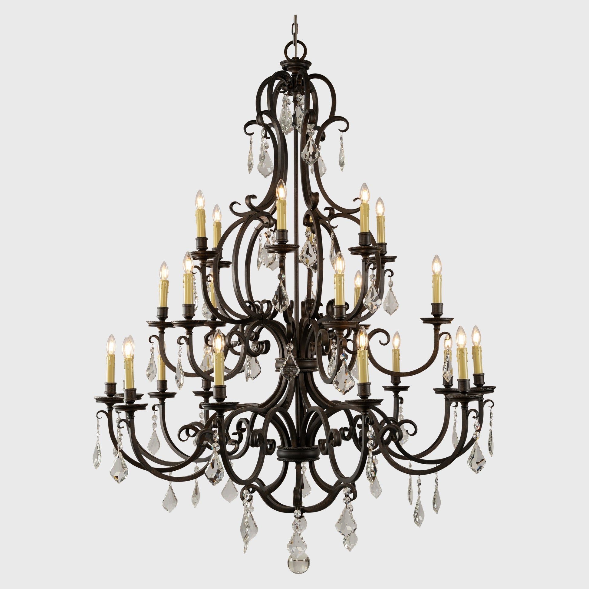 Louis 15th 24 Light Crystal Glass Chandelier, Bronze