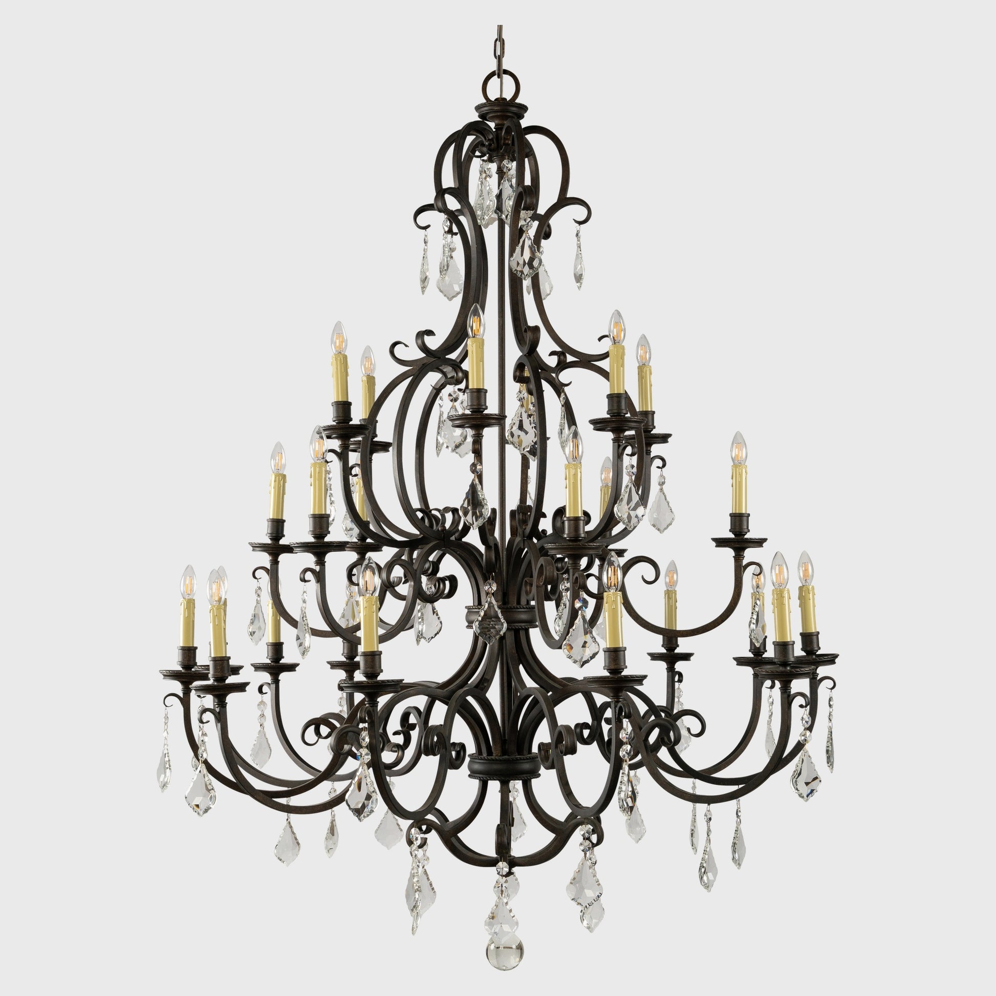 Louis 15th 24 Light Crystal Glass Chandelier, Bronze