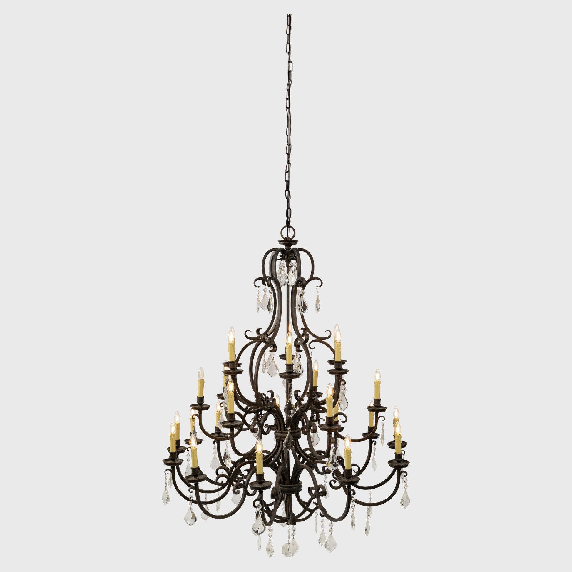 Louis 15th 24 Light Crystal Glass Chandelier, Bronze