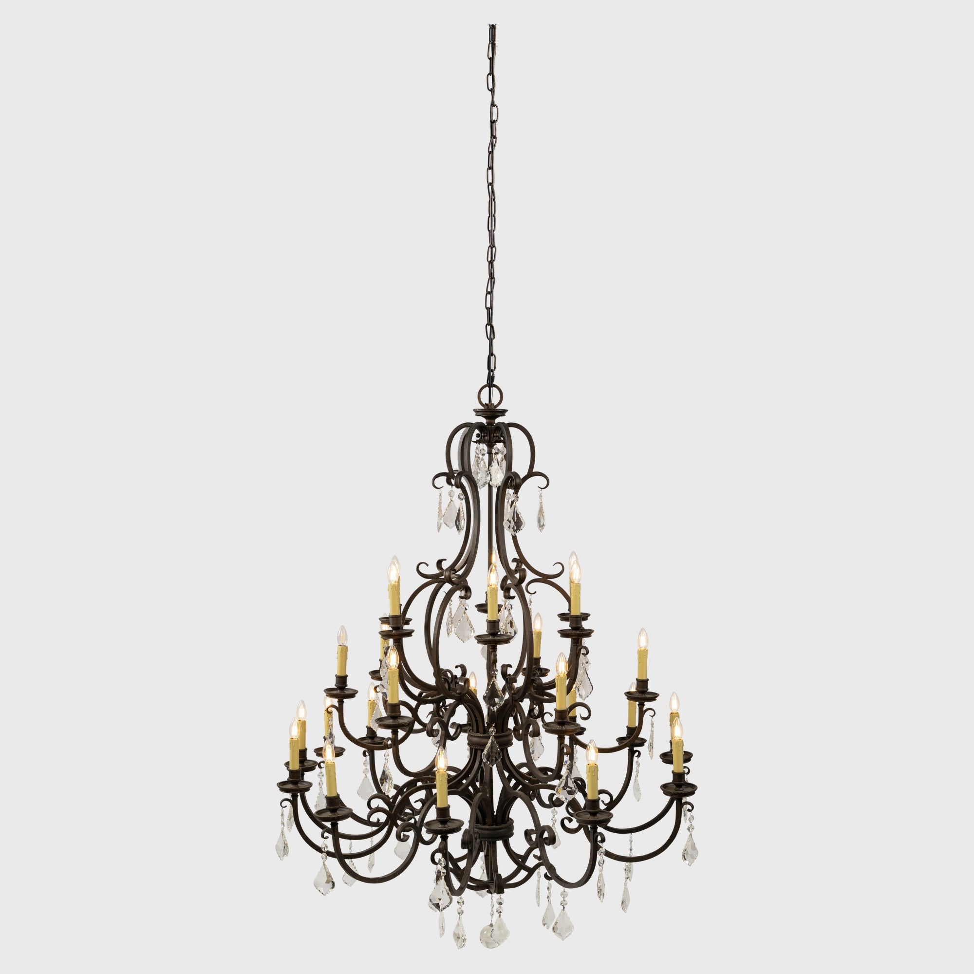 Louis 15th 24 Light Crystal Glass Chandelier, Bronze