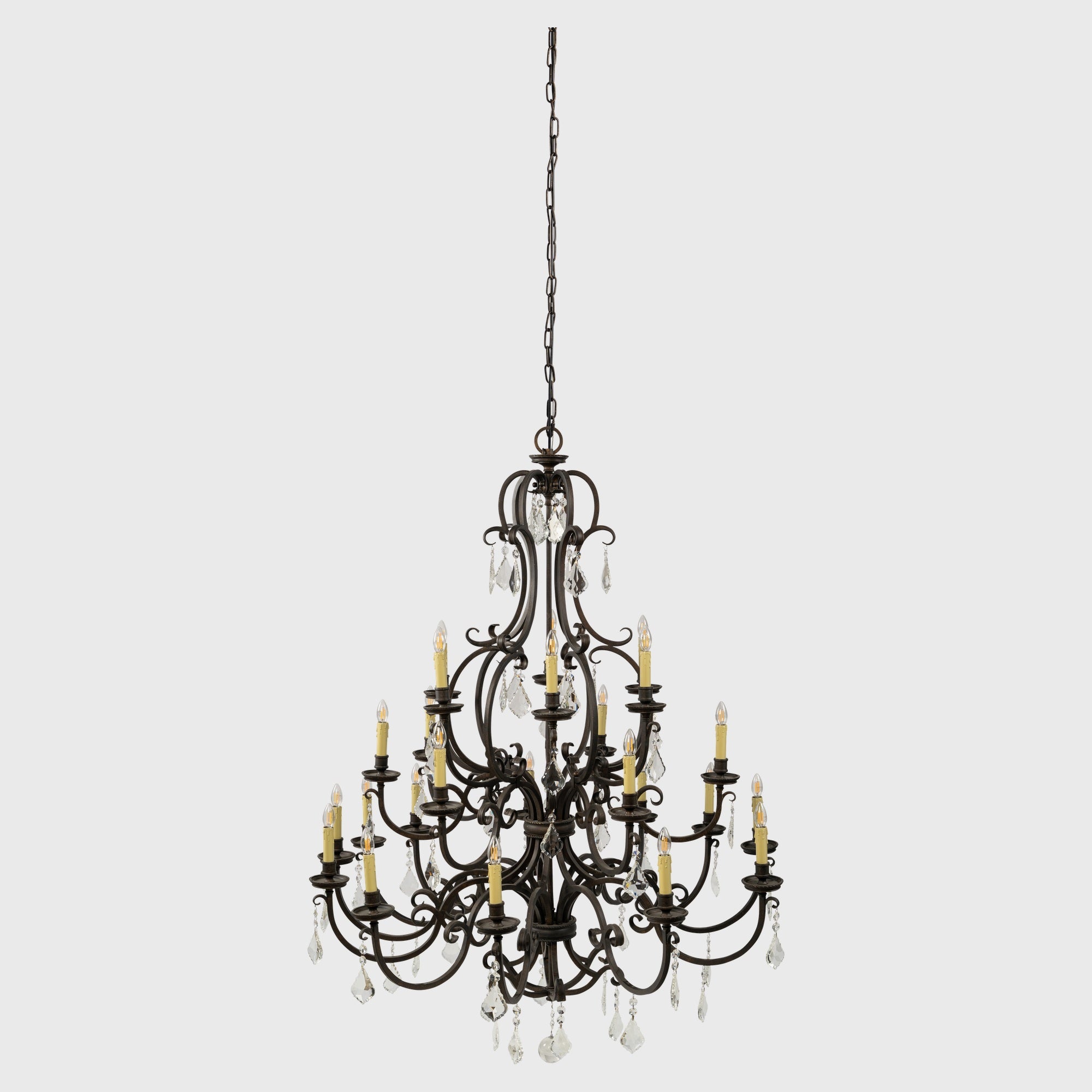 Louis 15th 24 Light Crystal Glass Chandelier, Bronze