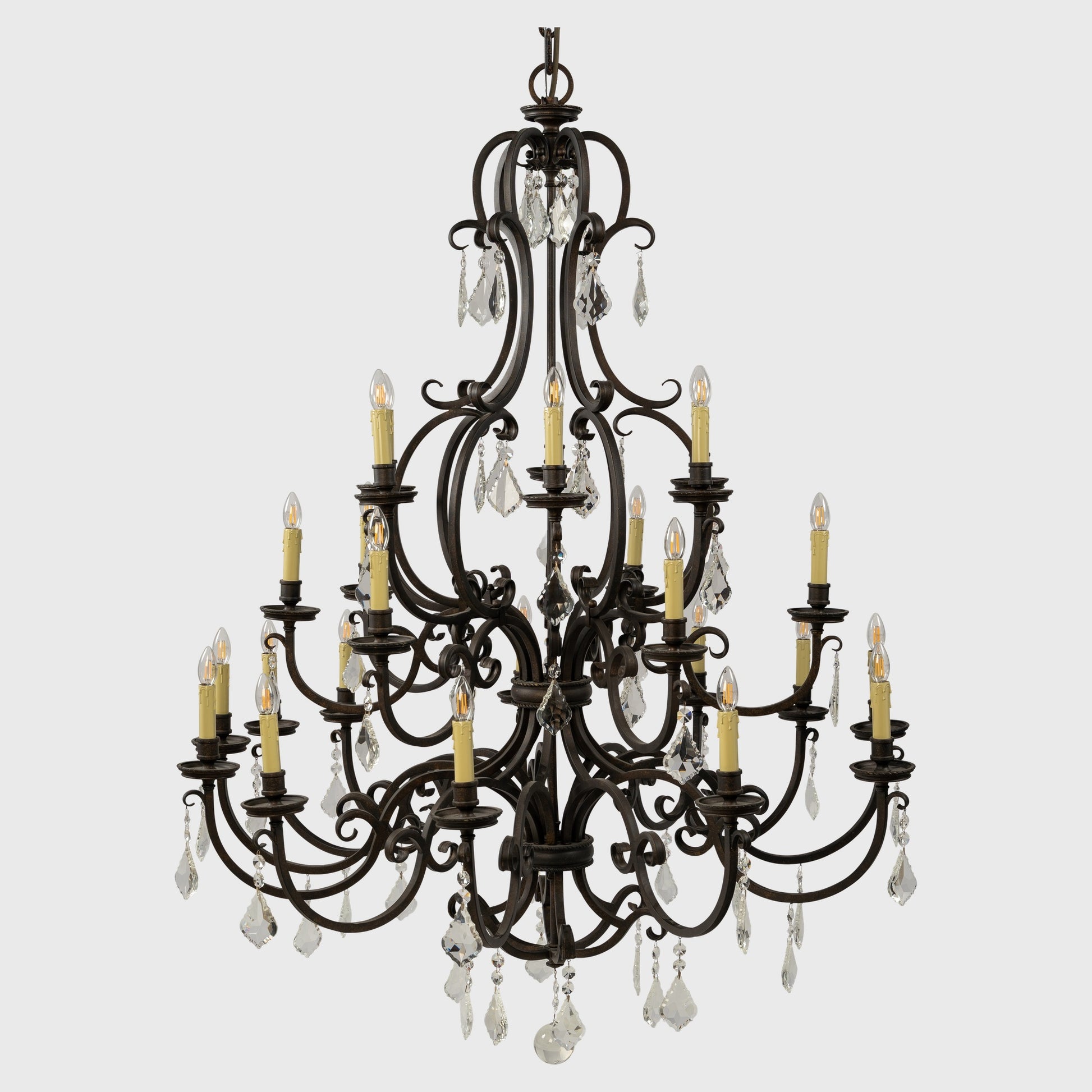 Louis 15th 24 Light Crystal Glass Chandelier, Bronze