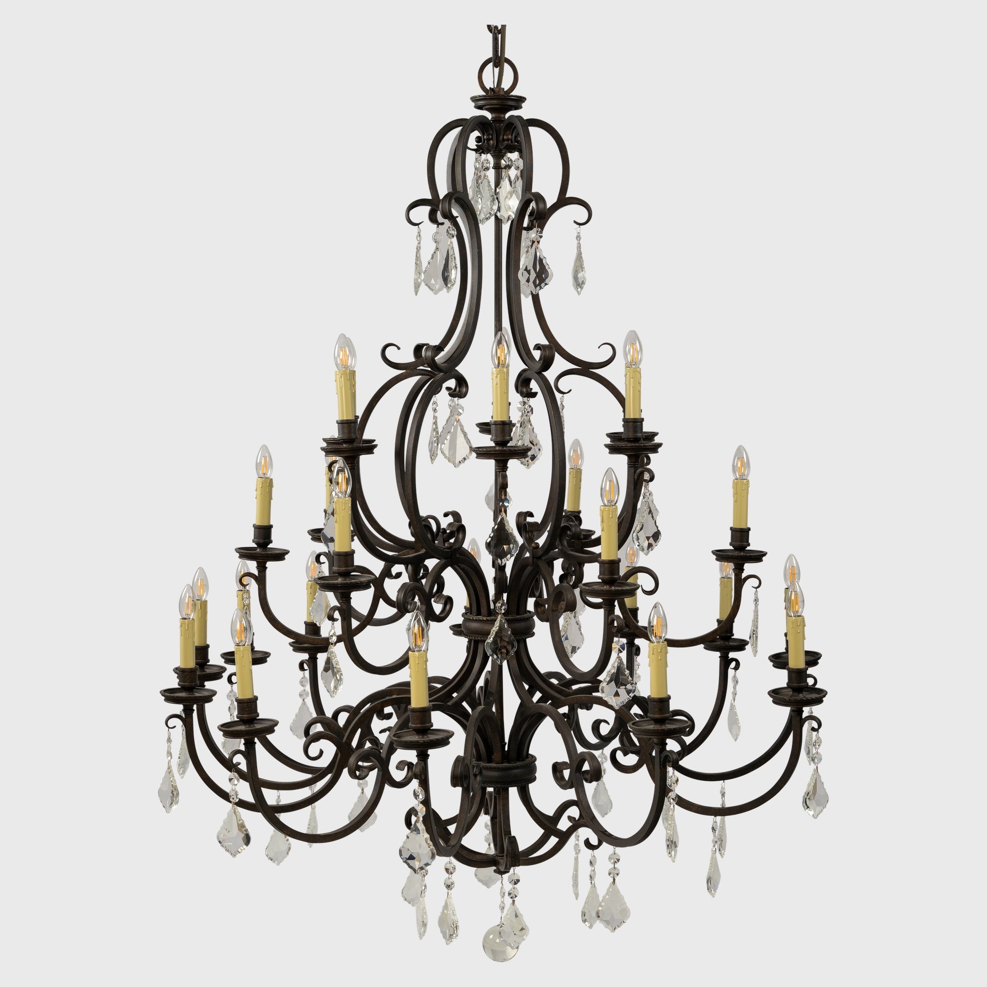 Louis 15th 24 Light Crystal Glass Chandelier, Bronze