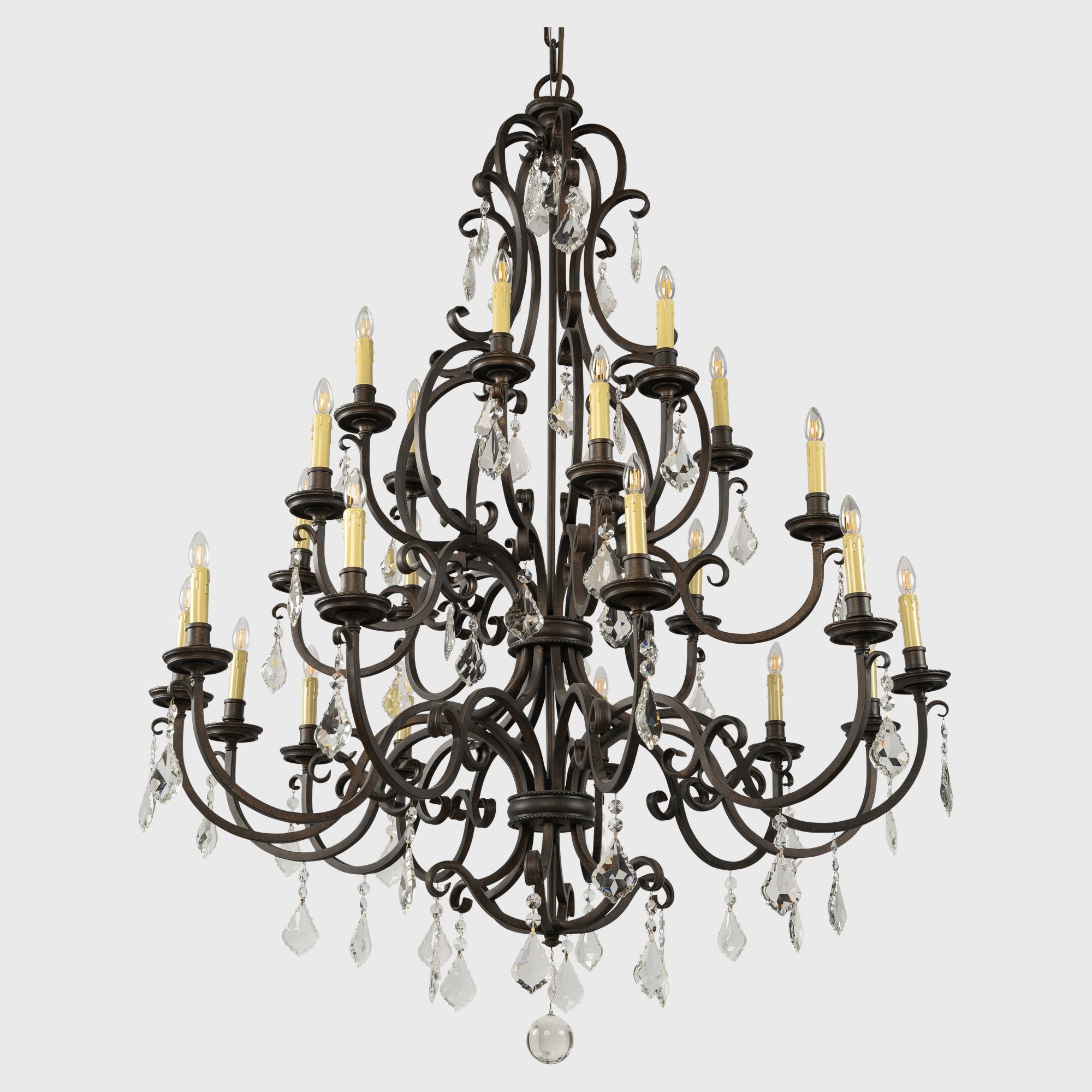 Louis 15th 24 Light Crystal Glass Chandelier, Bronze