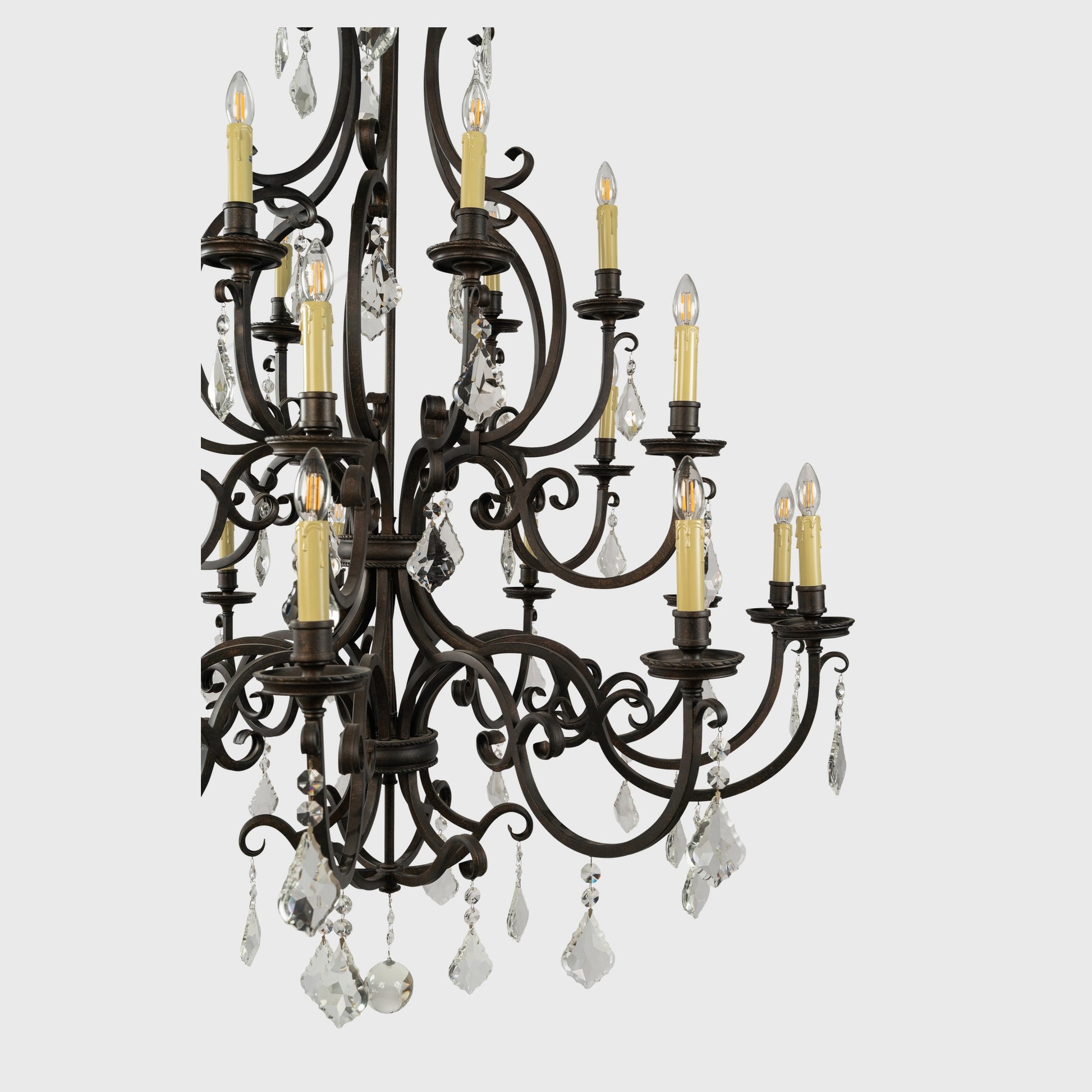 Louis 15th 24 Light Crystal Glass Chandelier, Bronze